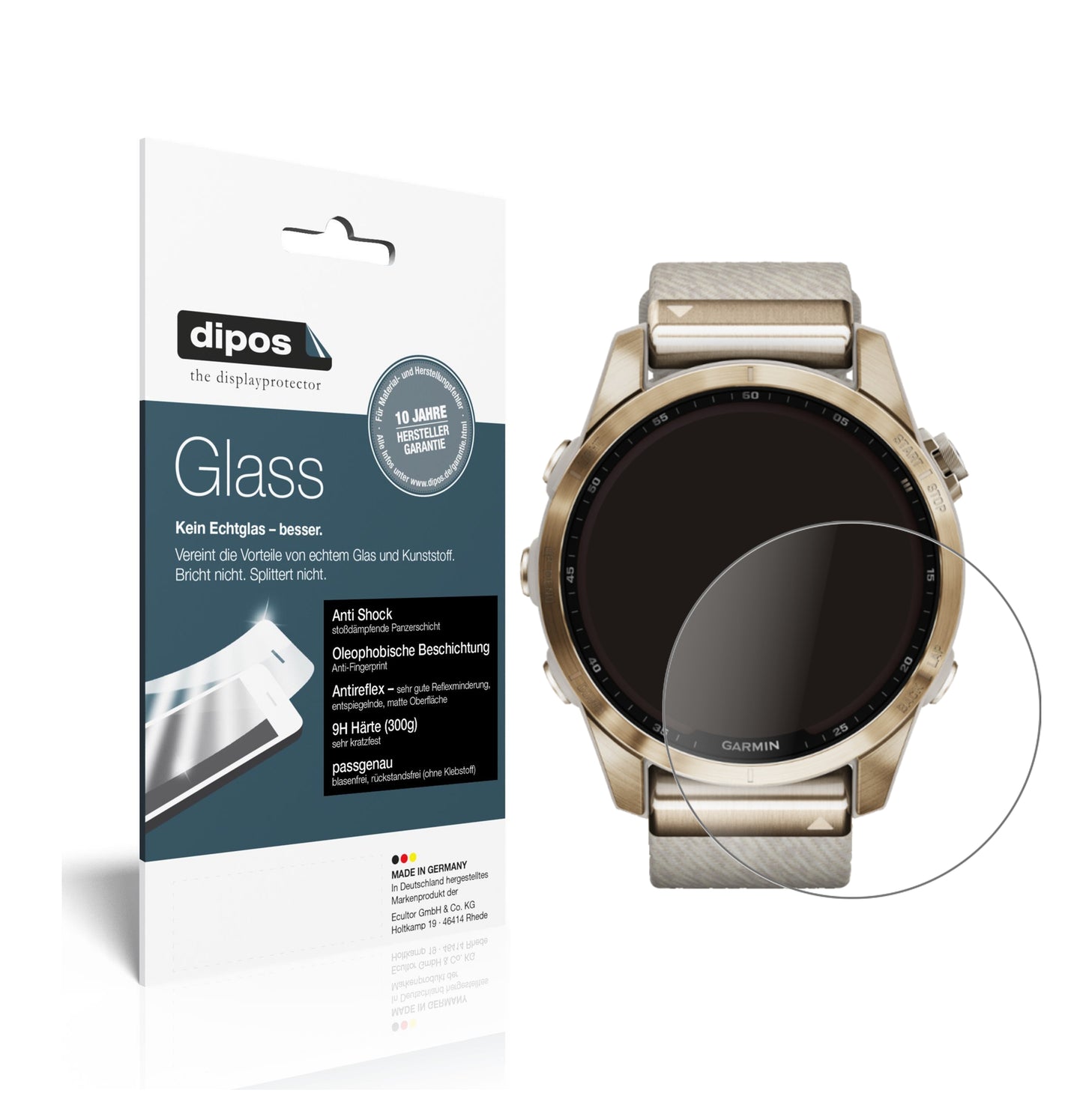 Matte Displayschutzfolie von dipos passend für Garmin Fenix 7S (42 mm), 9H kratzfest und blasenfrei montiert