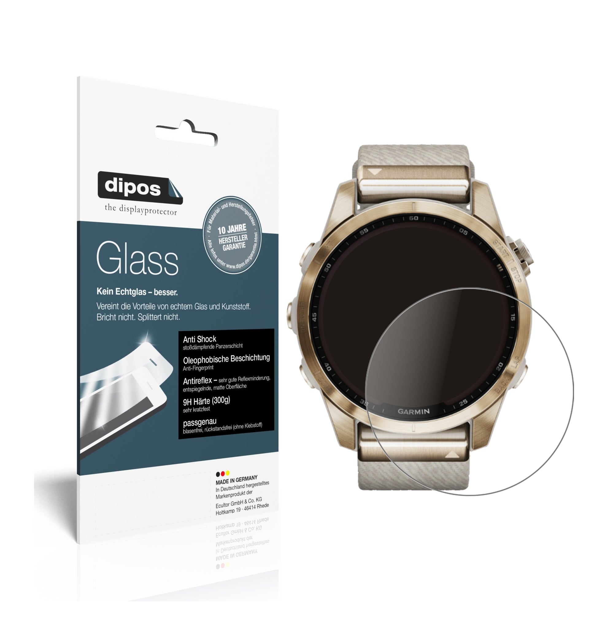 Matte Displayschutzfolie von dipos passend für Garmin Fenix 7S (42 mm), 9H kratzfest und blasenfrei montiert