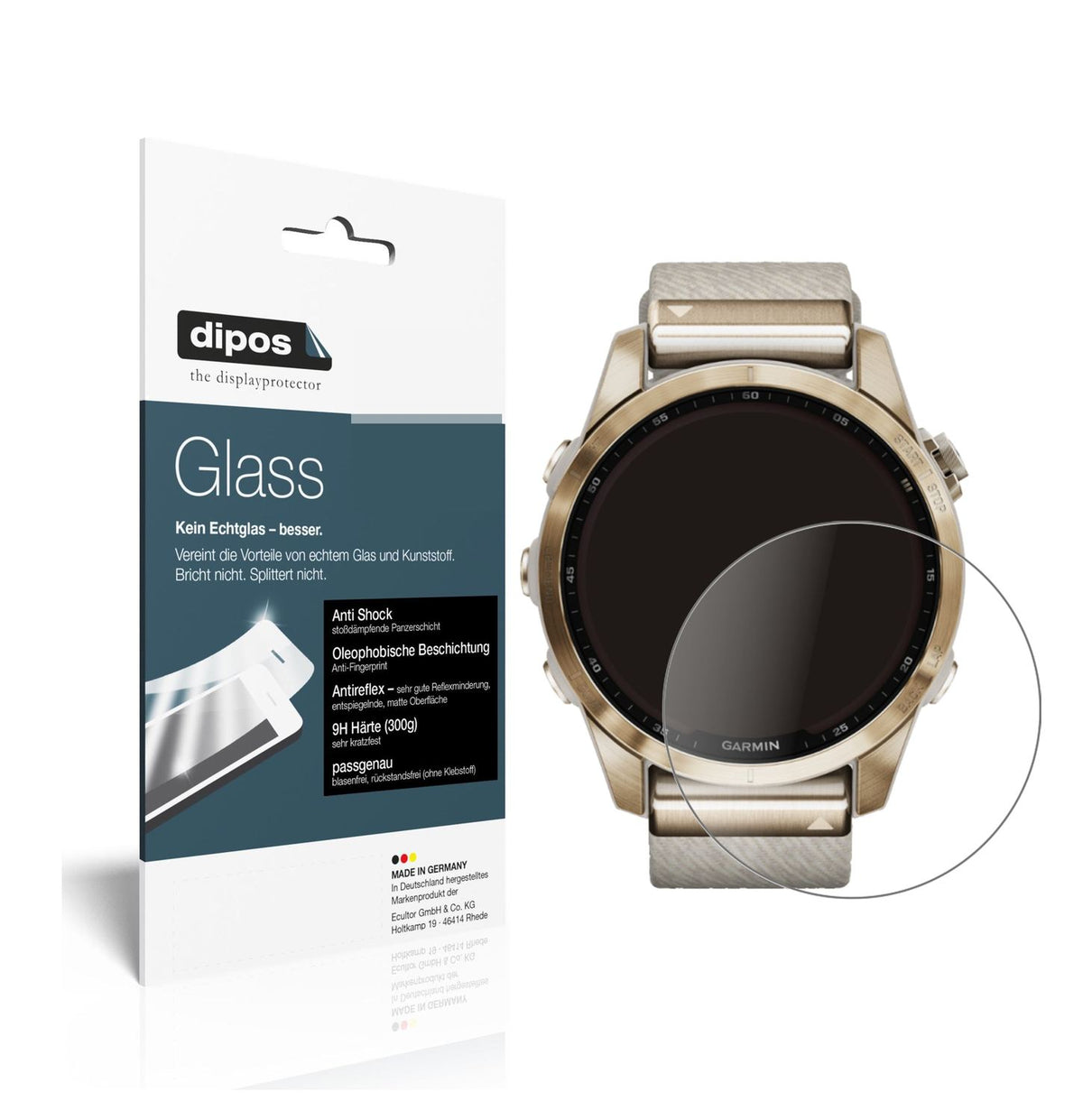 Matte Displayschutzfolie von dipos passend für Garmin Fenix 7S (42 mm), 9H kratzfest und blasenfrei montiert