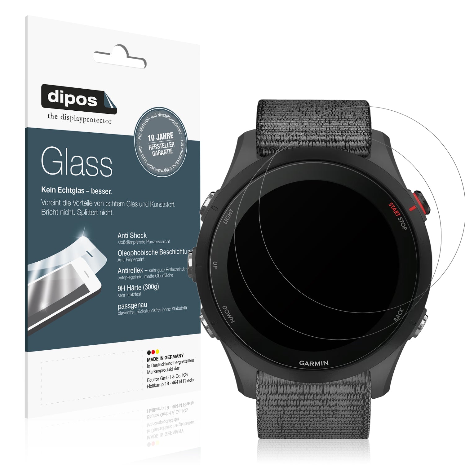 Matte Displayschutzfolie von dipos passend für Garmin Forerunner 255, 9H kratzfest und blasenfrei montiert