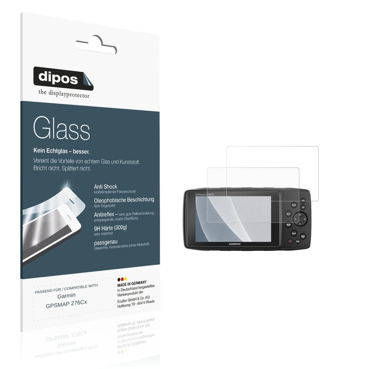 Matte Displayschutzfolie von dipos passend für Garmin GPSMAP 276Cx, 9H kratzfest und blasenfrei montiert