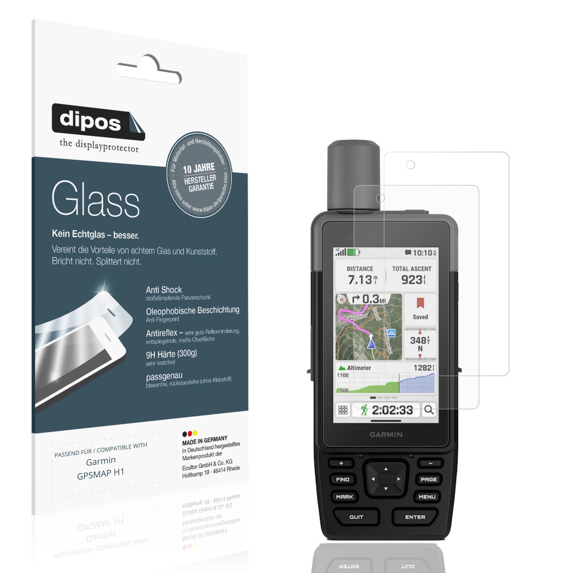 Matte Displayschutzfolie von dipos passend für Garmin GPSMAP H1, 9H kratzfest und blasenfrei montiert