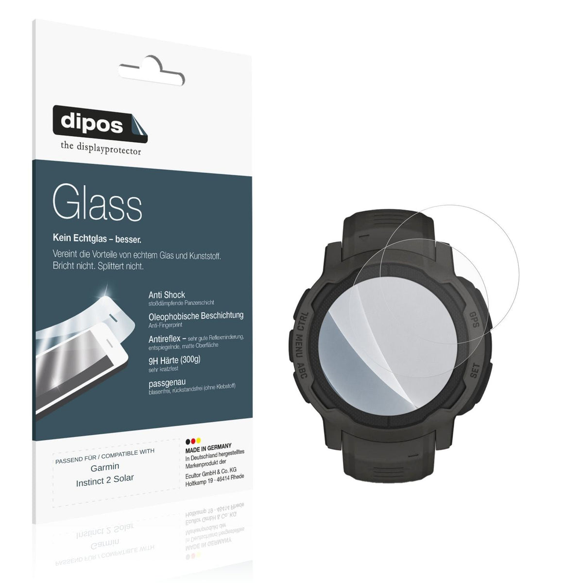 Matte Displayschutzfolie von dipos passend für Garmin Instinct 2 Solar, 9H kratzfest und blasenfrei montiert