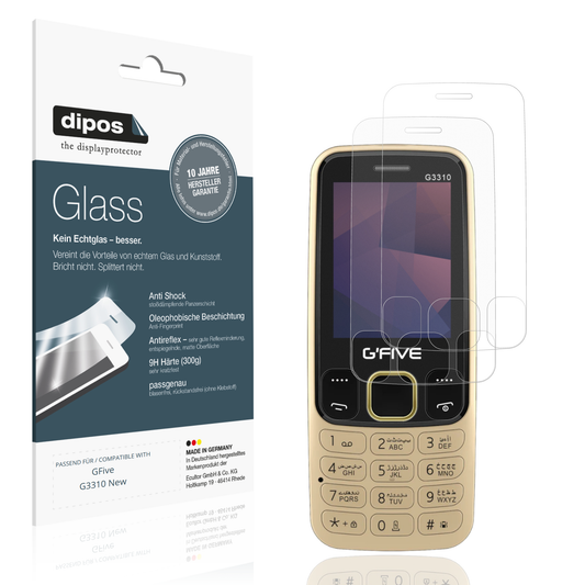 Matte Displayschutzfolie von dipos passend für GFive G3310 New, 9H kratzfest und blasenfrei montiert