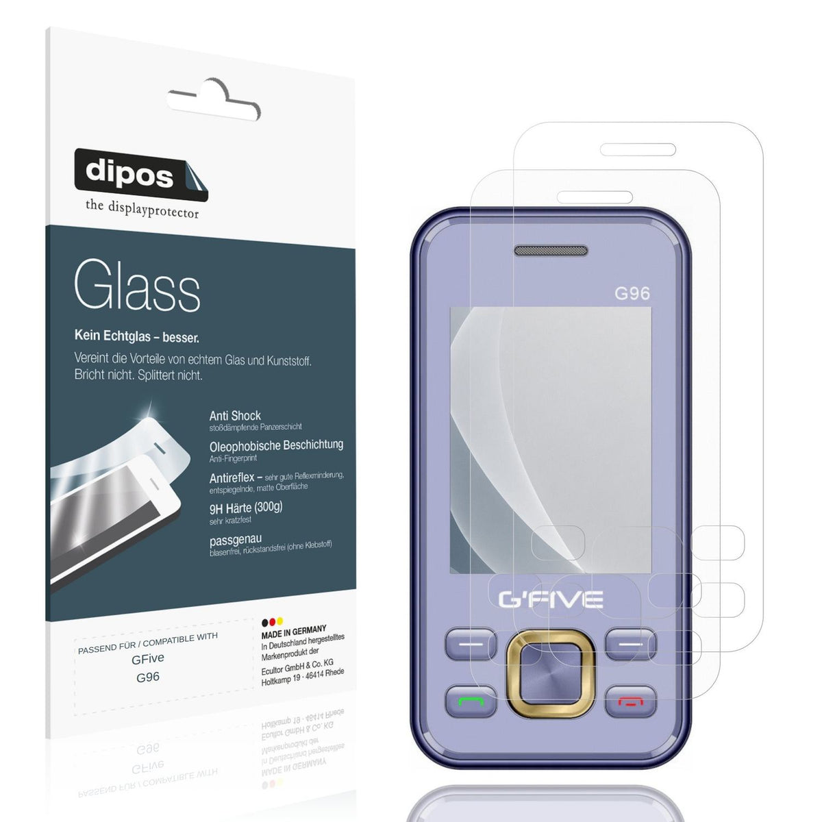 Matte Displayschutzfolie von dipos passend für GFive G96, 9H kratzfest und blasenfrei montiert