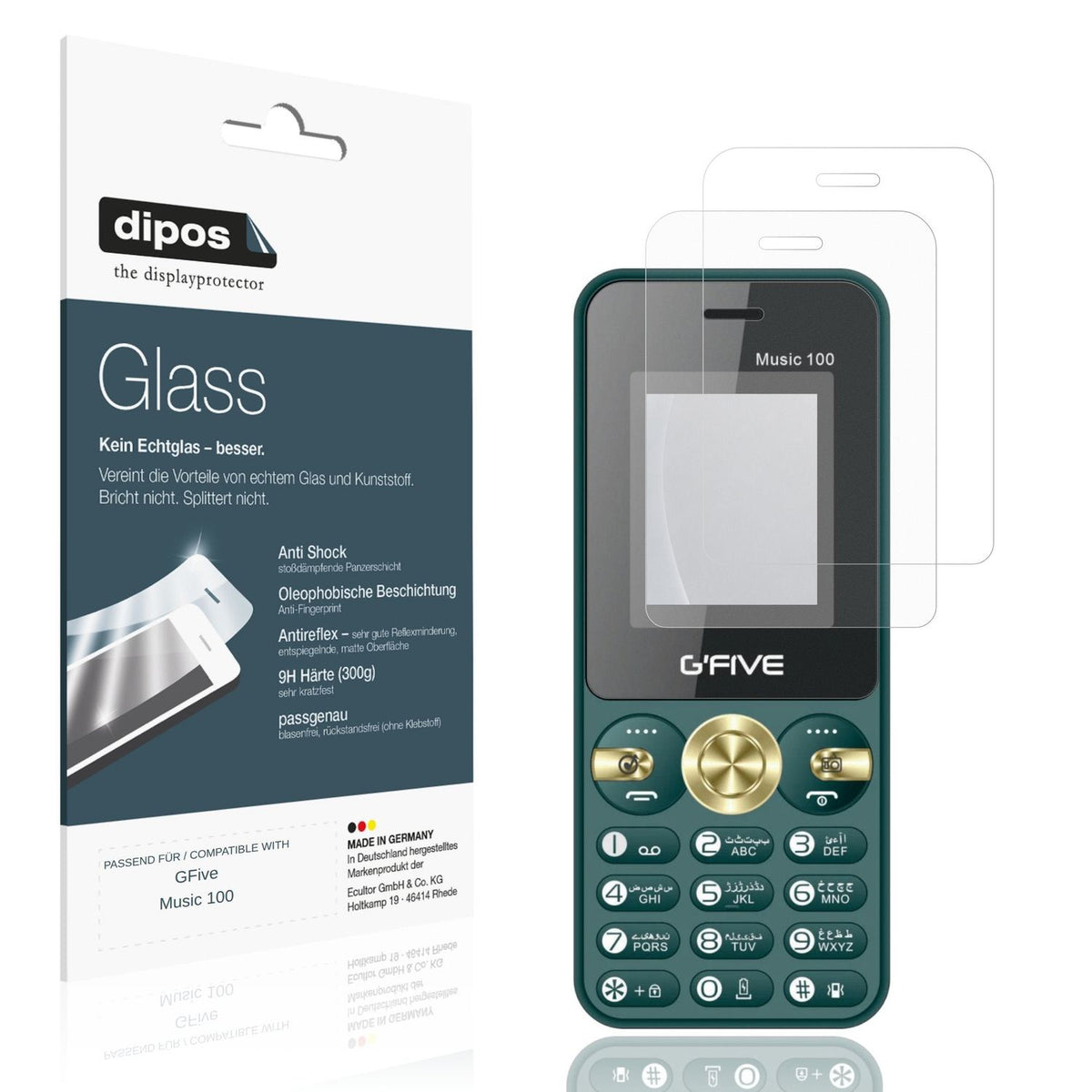 Matte Displayschutzfolie von dipos passend für GFive Music 100, 9H kratzfest und blasenfrei montiert