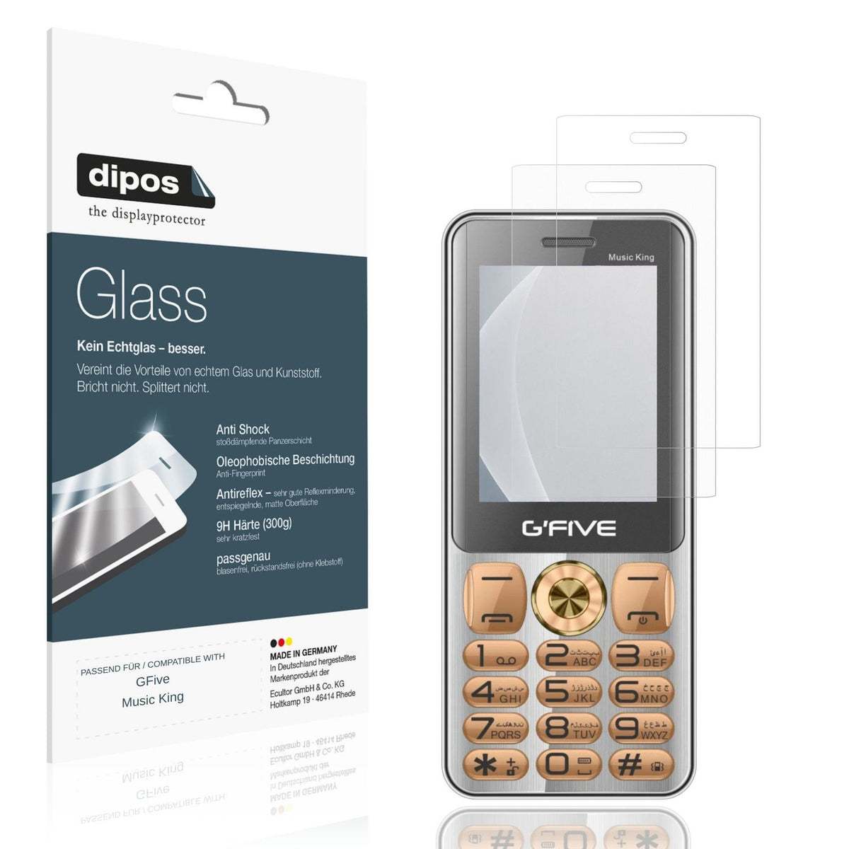 Matte Displayschutzfolie von dipos passend für GFive Music King, 9H kratzfest und blasenfrei montiert