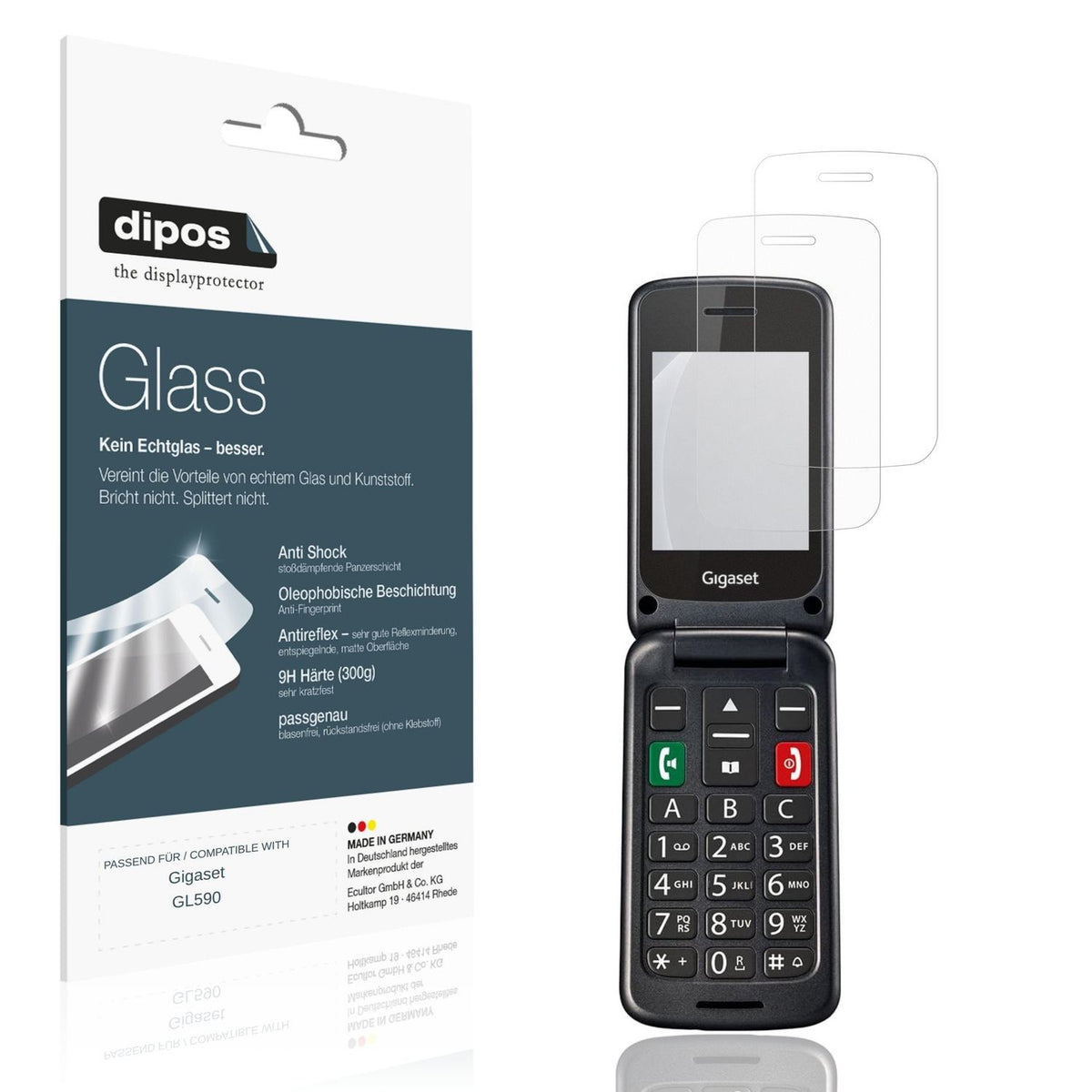 Matte Displayschutzfolie von dipos passend für Gigaset GL590, 9H kratzfest und blasenfrei montiert