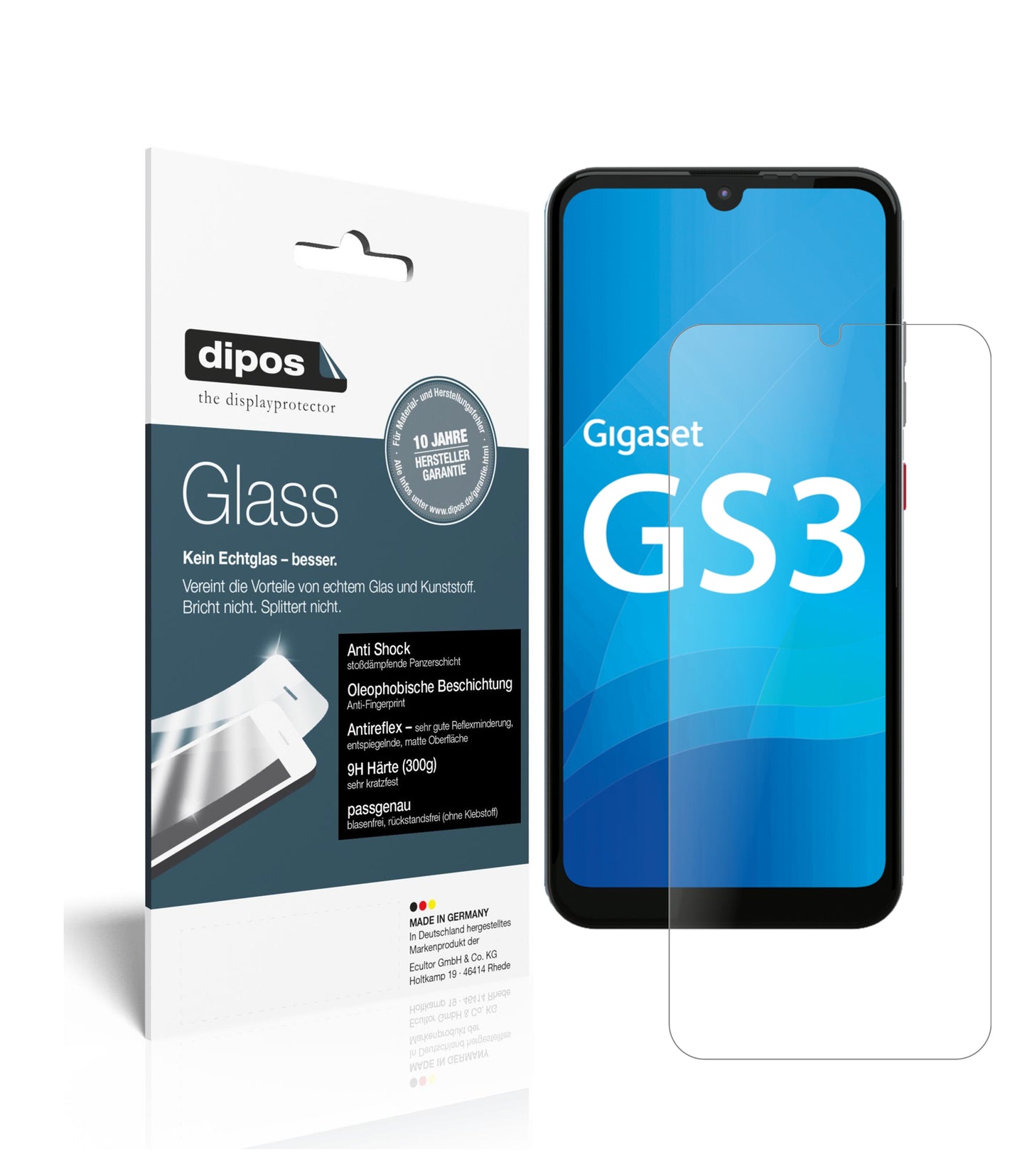Matte Displayschutzfolie von dipos passend für Gigaset GS3, 9H kratzfest und blasenfrei montiert