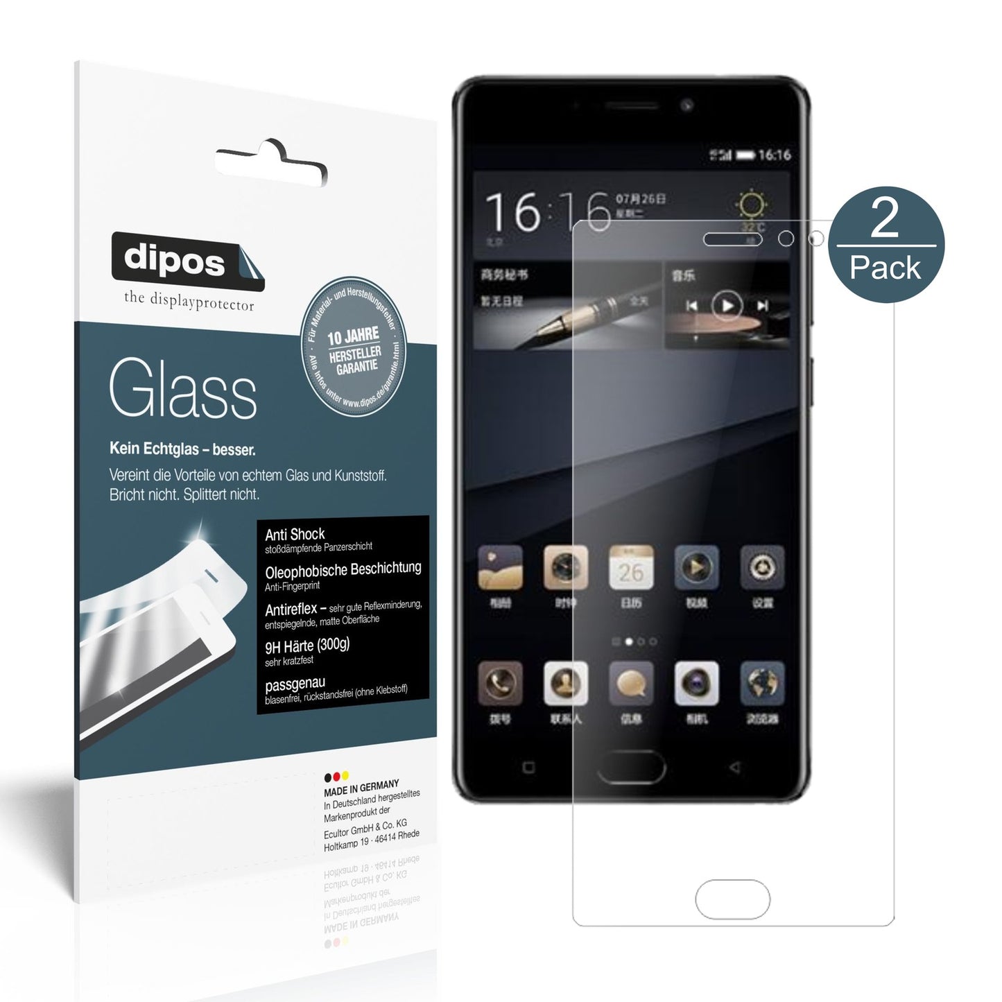 Matte Displayschutzfolie von dipos passend für Gionee M6S Plus, 9H kratzfest und blasenfrei montiert