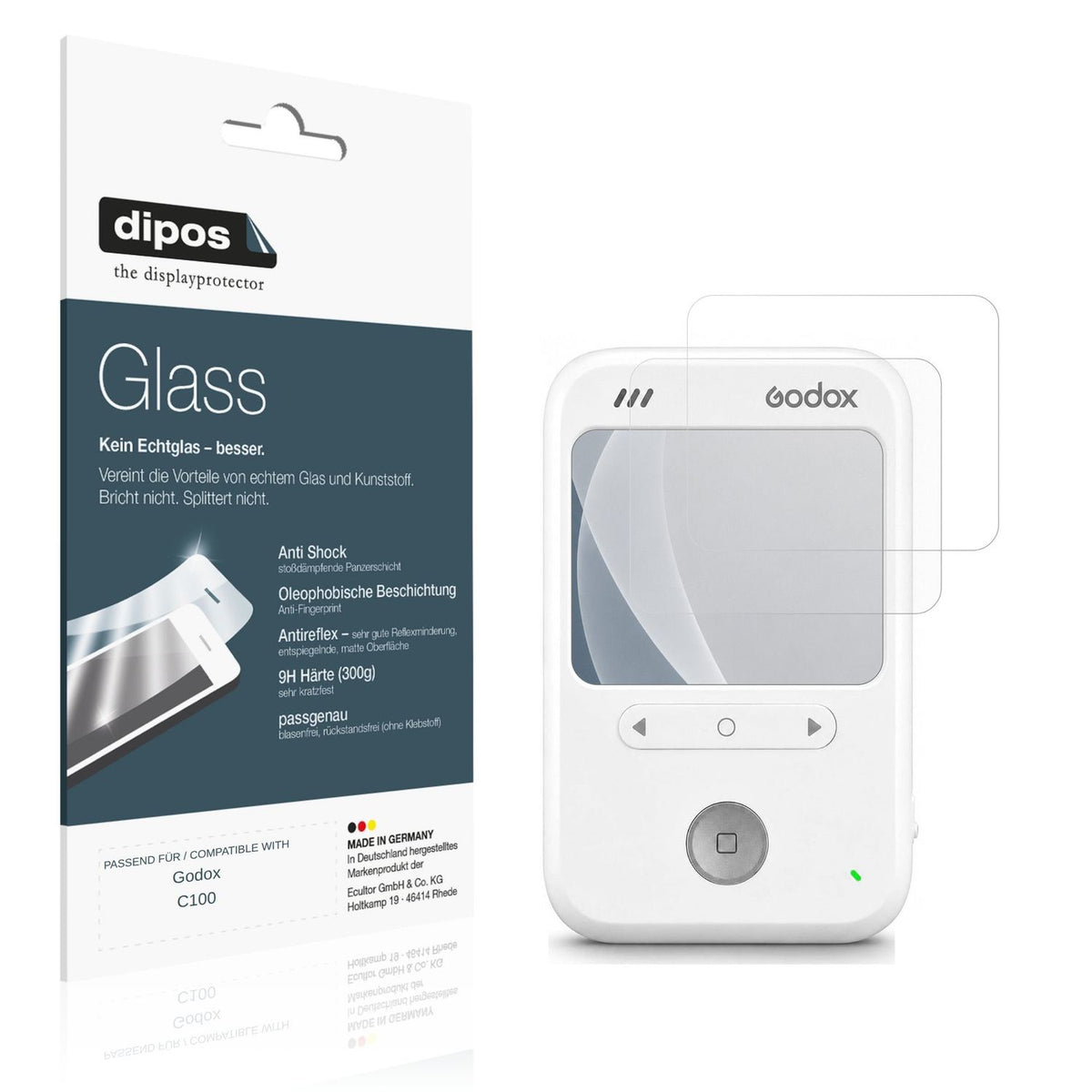 Matte Displayschutzfolie von dipos passend für Godox C100, 9H kratzfest und blasenfrei montiert