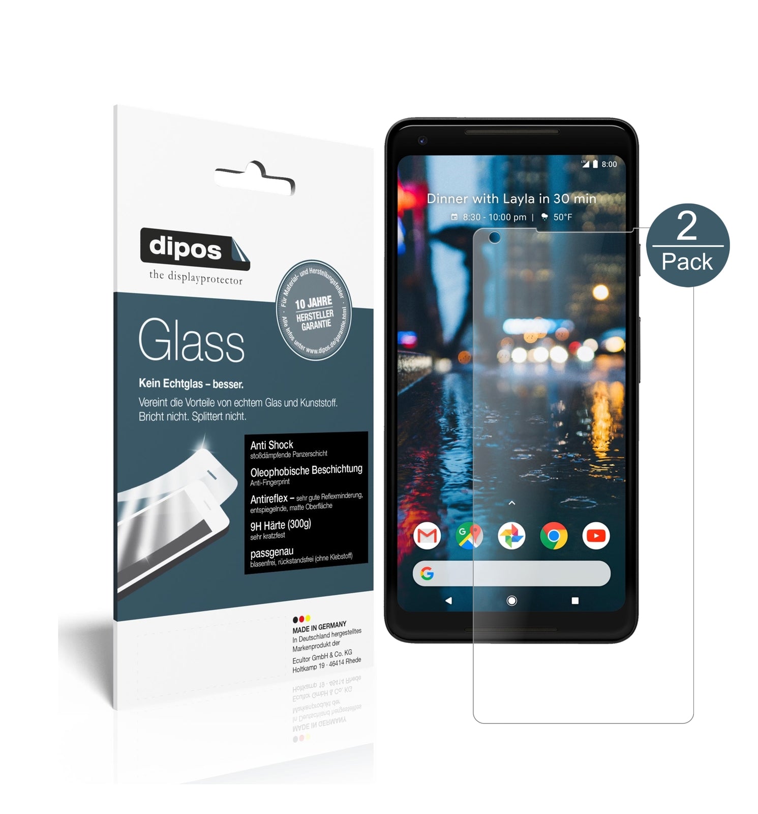Matte Displayschutzfolie von dipos passend für Google Pixel 2 XL, 9H kratzfest und blasenfrei montiert