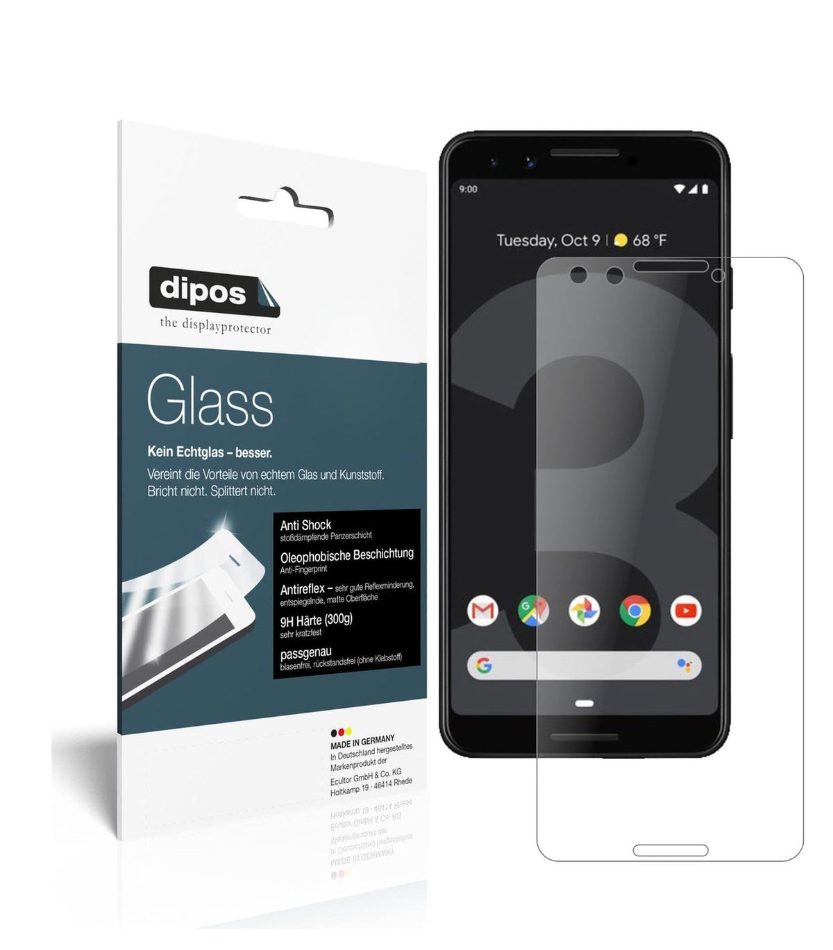 Matte Displayschutzfolie von dipos passend für Google Pixel 3, 9H kratzfest und blasenfrei montiert