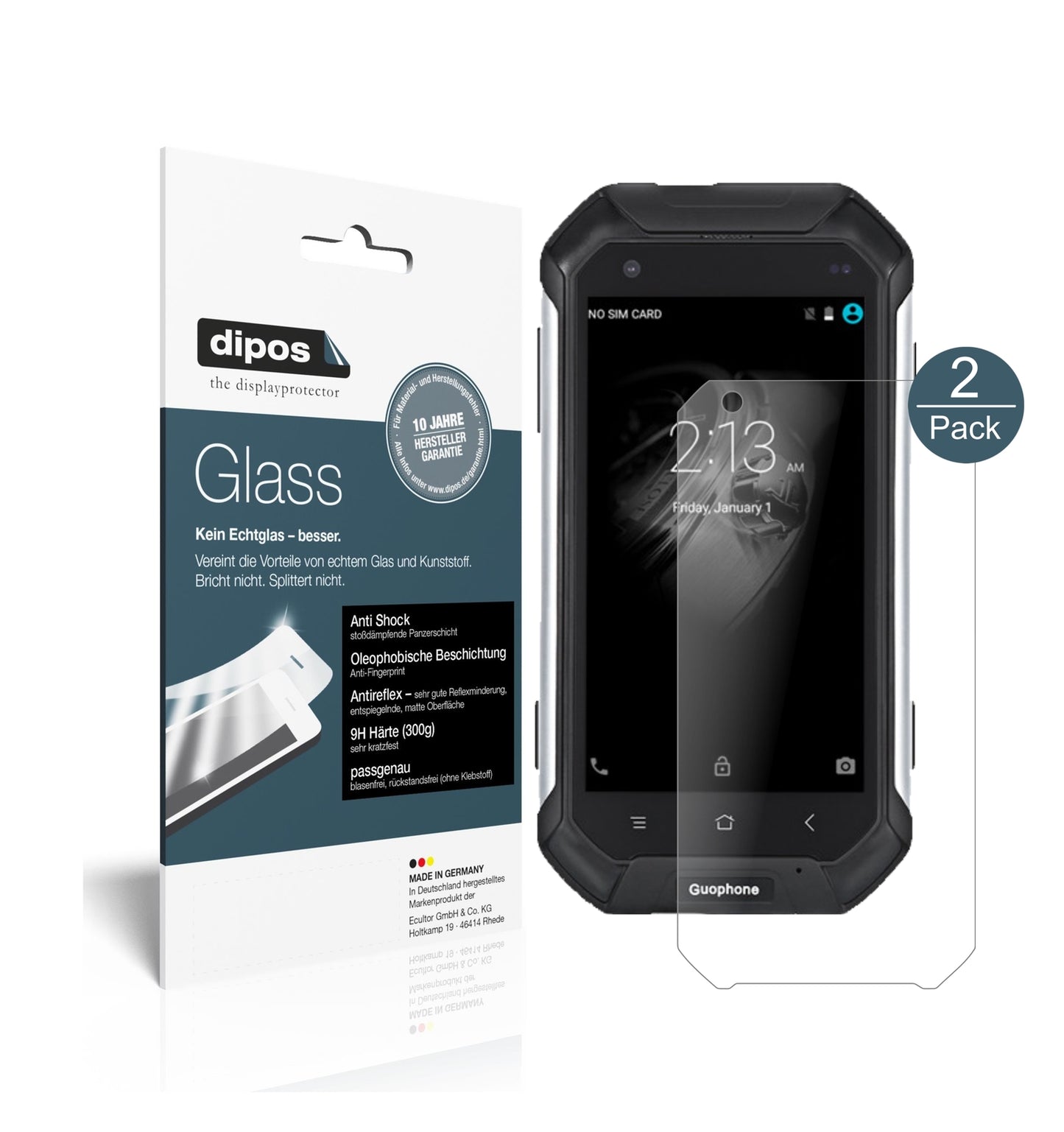 Matte Displayschutzfolie von dipos passend für Guophone V19, 9H kratzfest und blasenfrei montiert