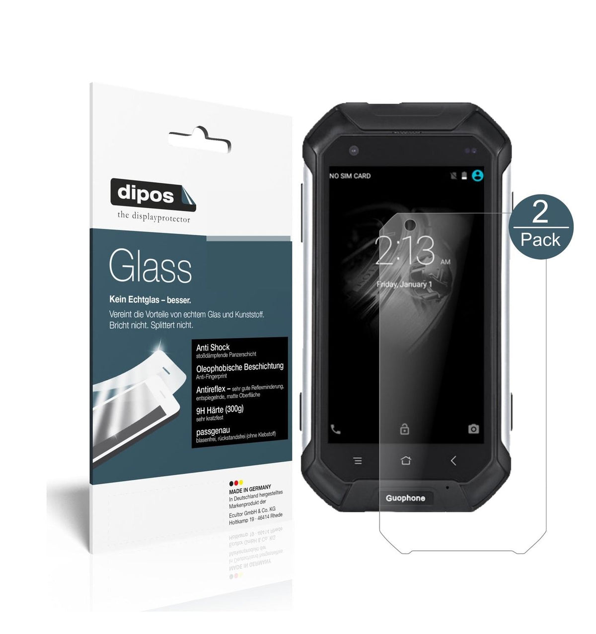 Matte Displayschutzfolie von dipos passend für Guophone V19, 9H kratzfest und blasenfrei montiert