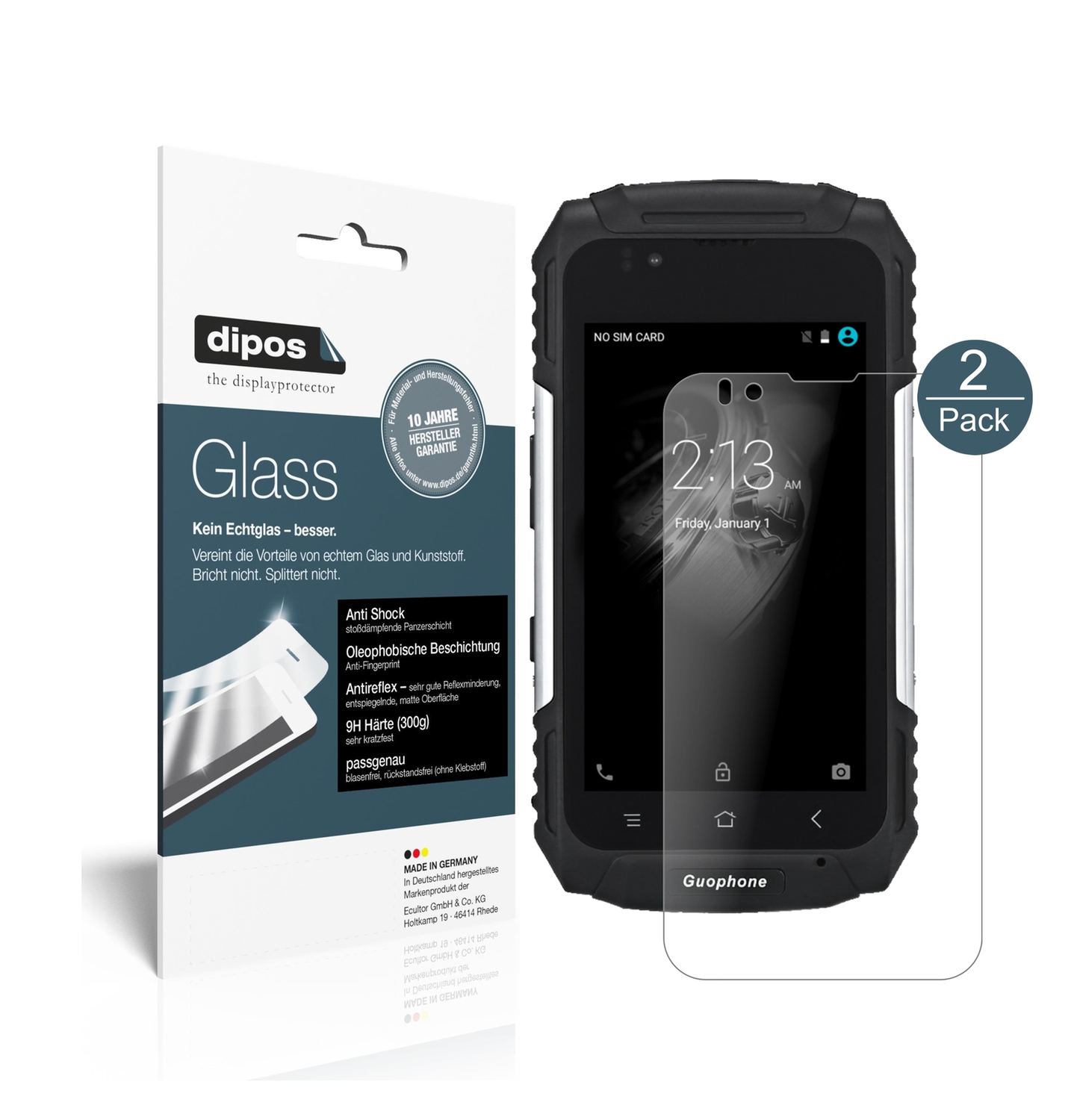 Matte Displayschutzfolie von dipos passend für Guophone V88, 9H kratzfest und blasenfrei montiert
