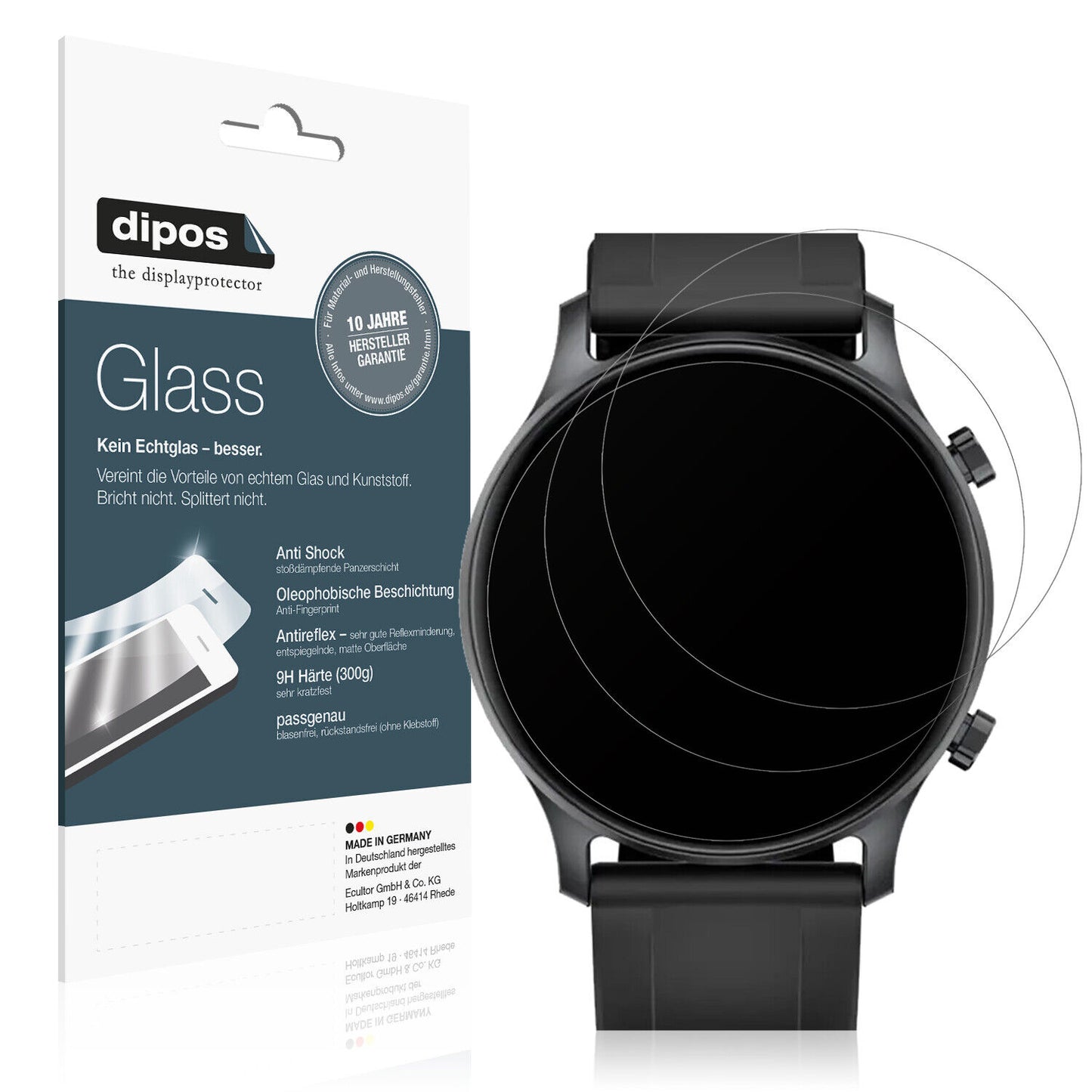 Matte Displayschutzfolie von dipos passend für Haylou RS3, 9H kratzfest und blasenfrei montiert
