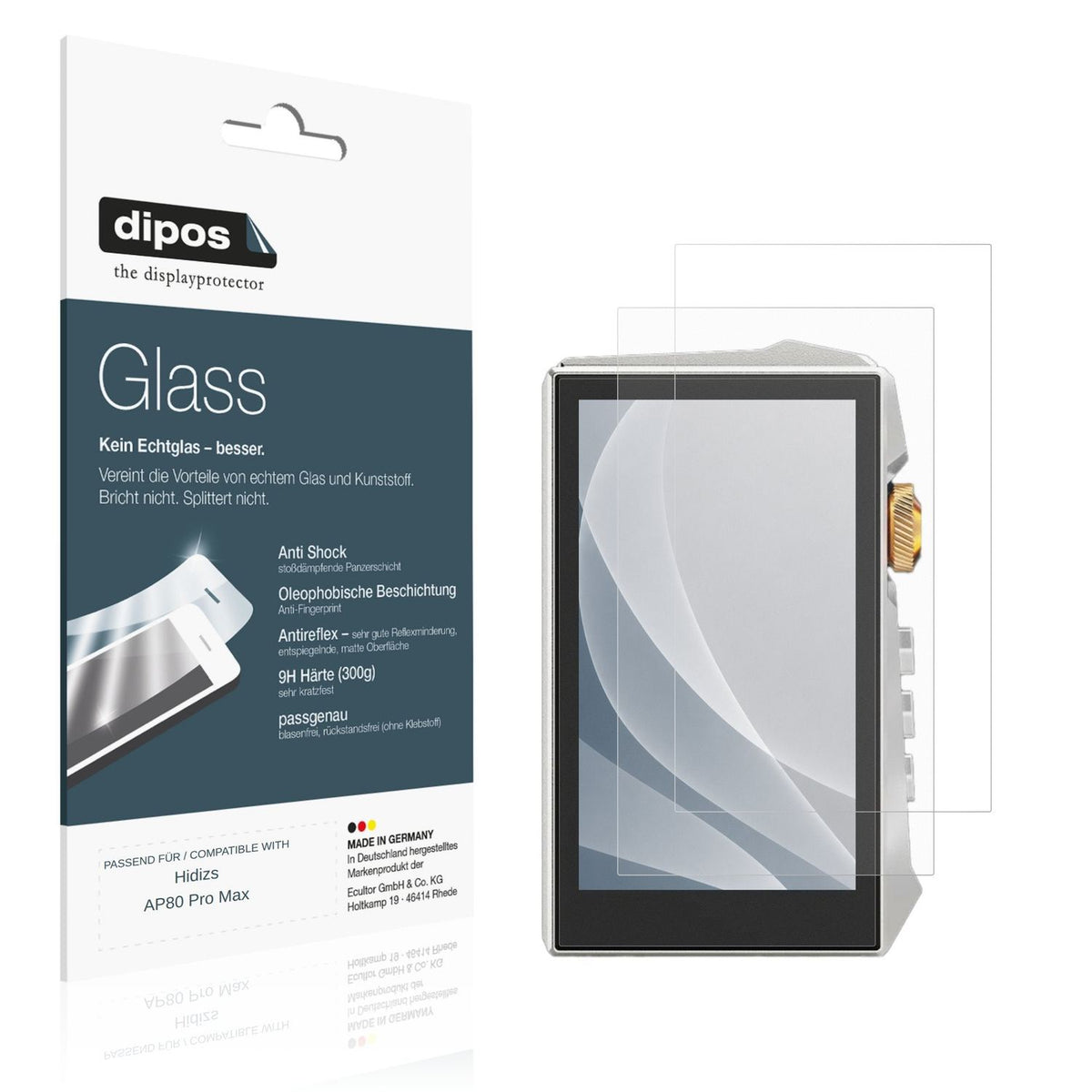 Matte Displayschutzfolie von dipos passend für Hidizs AP80 Pro Max, 9H kratzfest und blasenfrei montiert