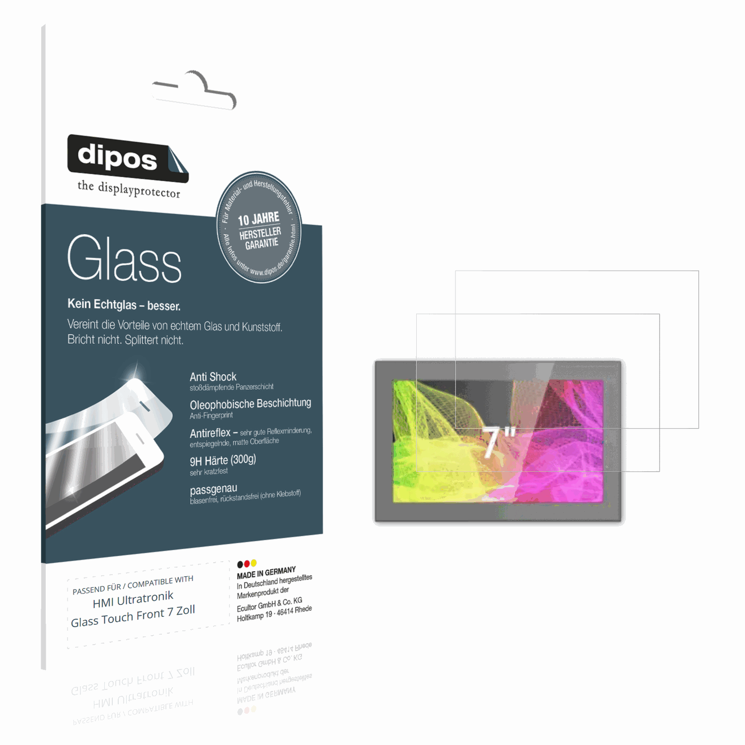 Matte Displayschutzfolie von dipos passend für HMI Ultratronik Glass Touch Front 7 Zoll, 9H kratzfest und blasenfrei montiert
