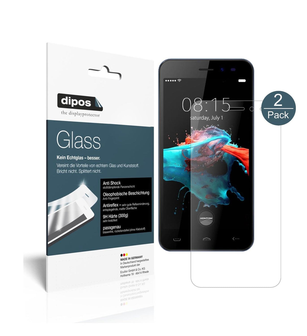 Matte Displayschutzfolie von dipos passend für HOMTOM HT16 2016, 9H kratzfest und blasenfrei montiert