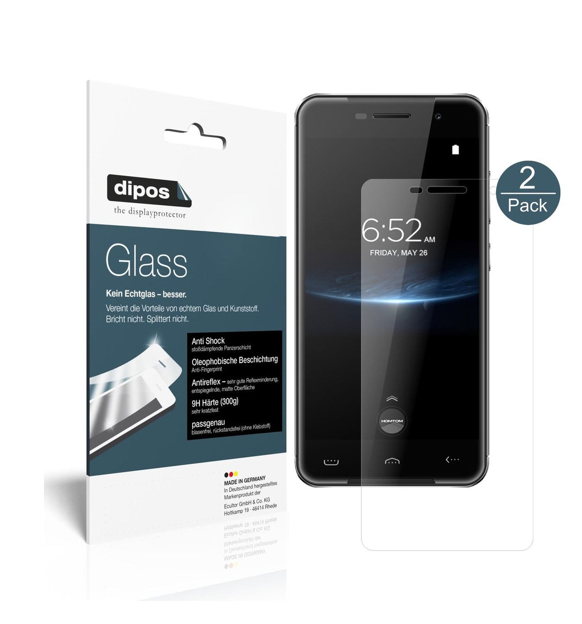 Matte Displayschutzfolie von dipos passend für HOMTOM HT37 Pro, 9H kratzfest und blasenfrei montiert