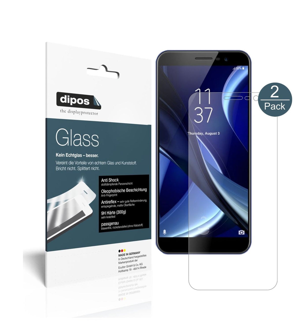 Matte Displayschutzfolie von dipos passend für HOMTOM S16, 9H kratzfest und blasenfrei montiert