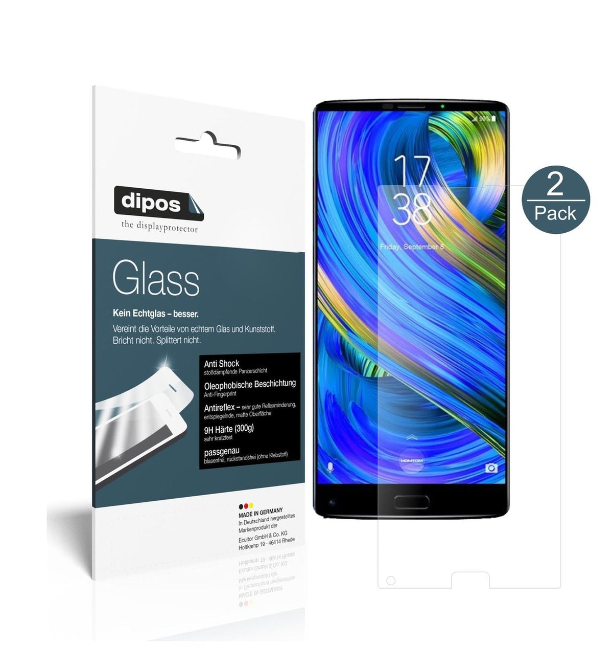 Matte Displayschutzfolie von dipos passend für HOMTOM S9 Plus, 9H kratzfest und blasenfrei montiert