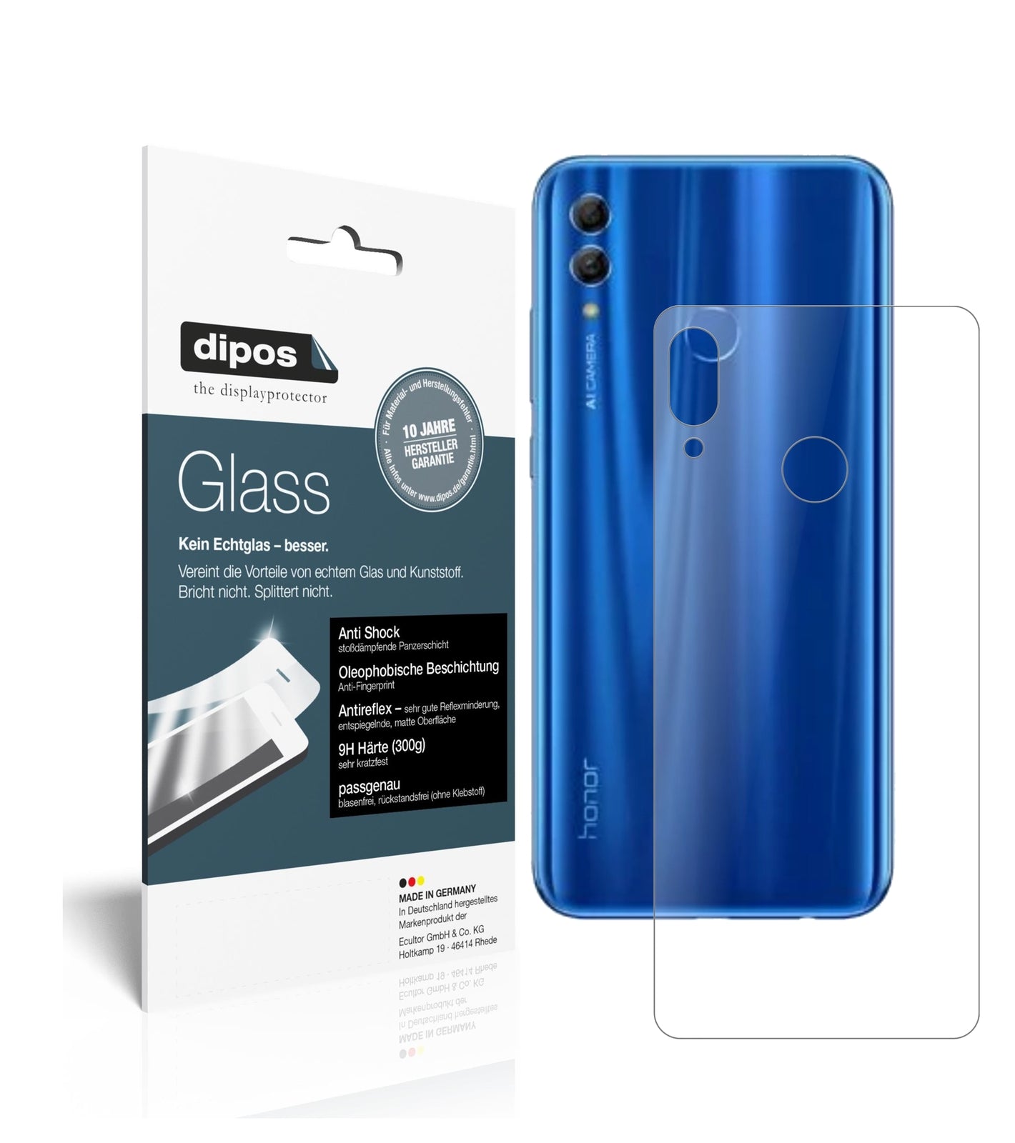 Matte Displayschutzfolie von dipos passend für Honor 10 Lite Rückseite, 9H kratzfest und blasenfrei montiert