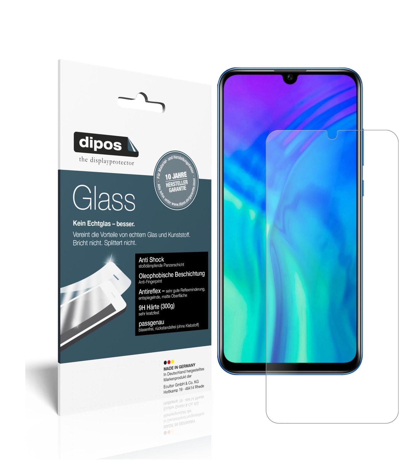 Matte Displayschutzfolie von dipos passend für Honor 20i, 9H kratzfest und blasenfrei montiert