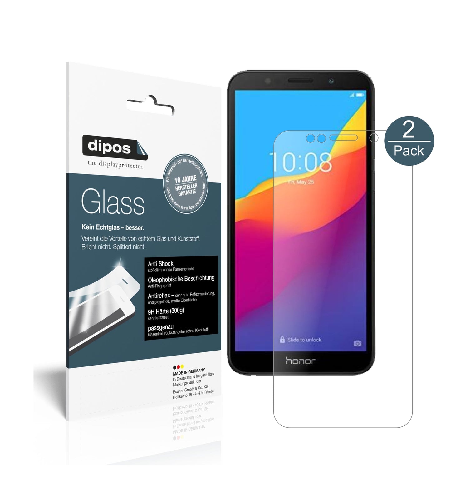 Matte Displayschutzfolie von dipos passend für Honor 7S 51092MPY, 9H kratzfest und blasenfrei montiert