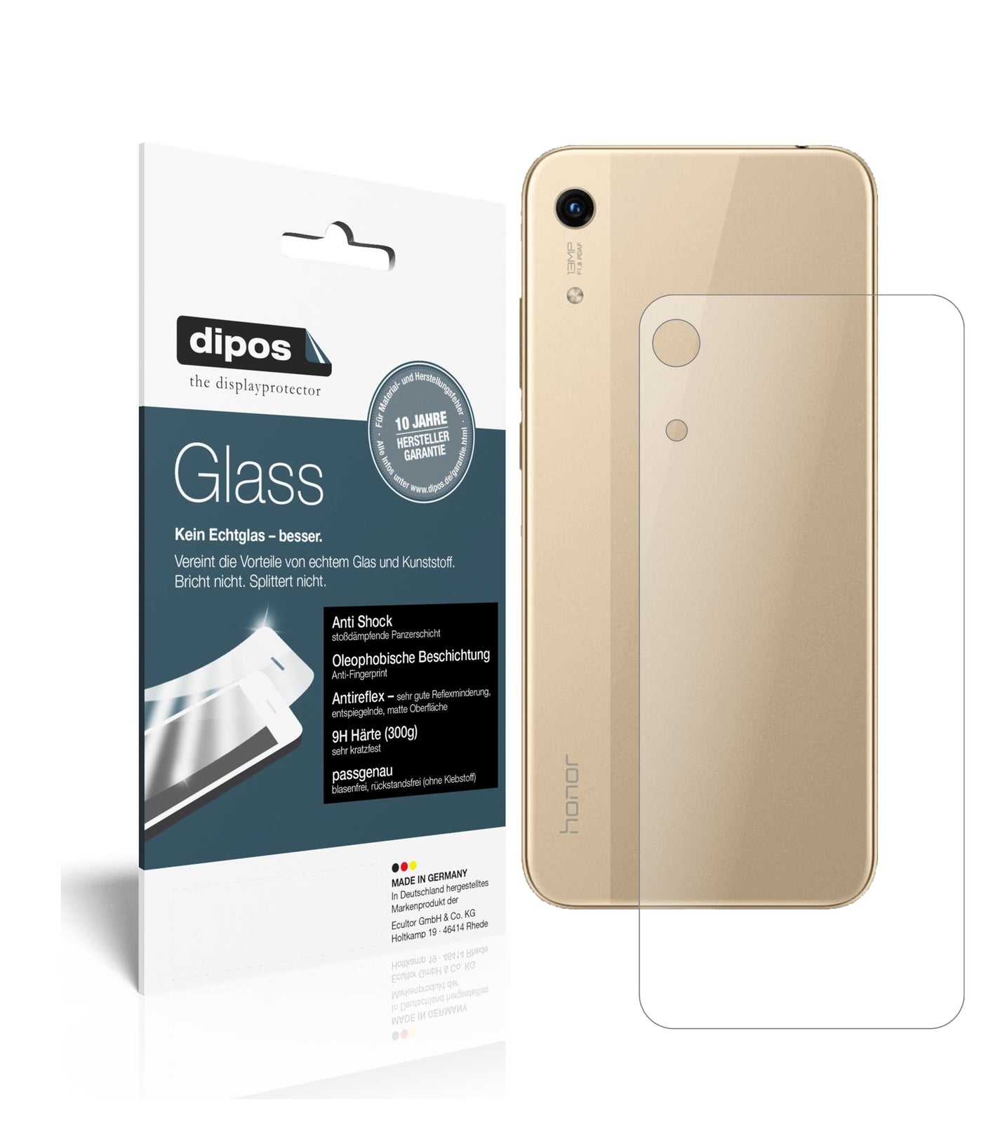 Matte Displayschutzfolie von dipos passend für Honor 8A Pro Rückseite, 9H kratzfest und blasenfrei montiert