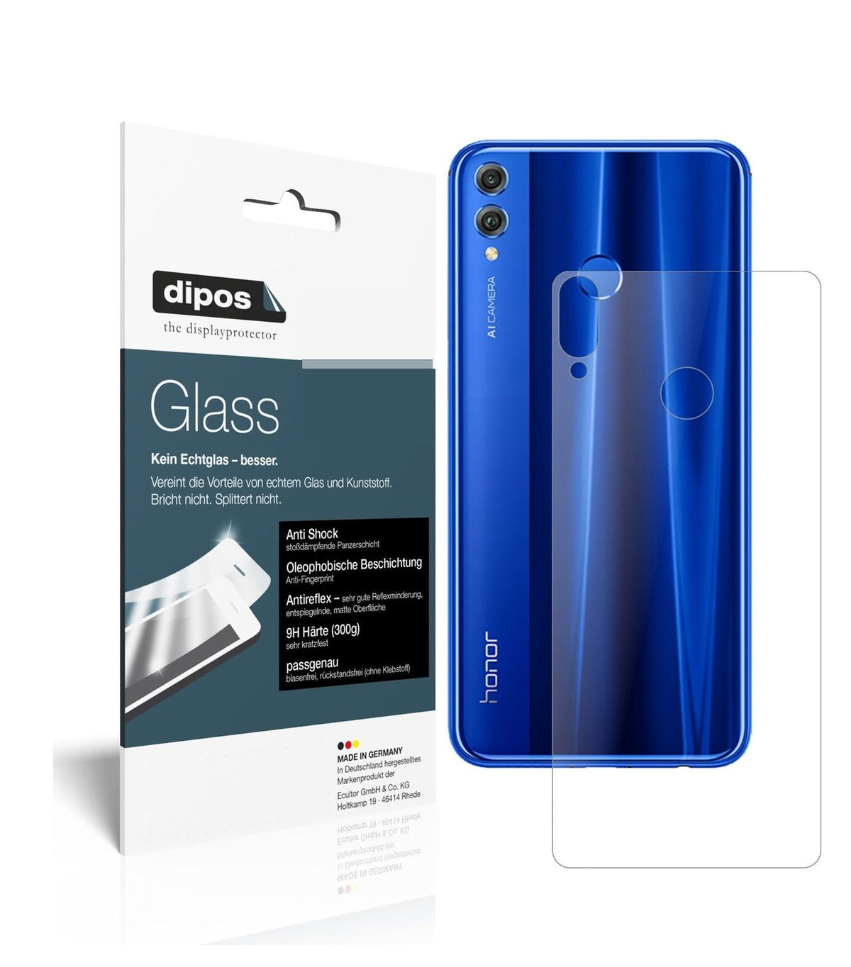 Matte Displayschutzfolie von dipos passend für Honor 8X Max Rückseite, 9H kratzfest und blasenfrei montiert