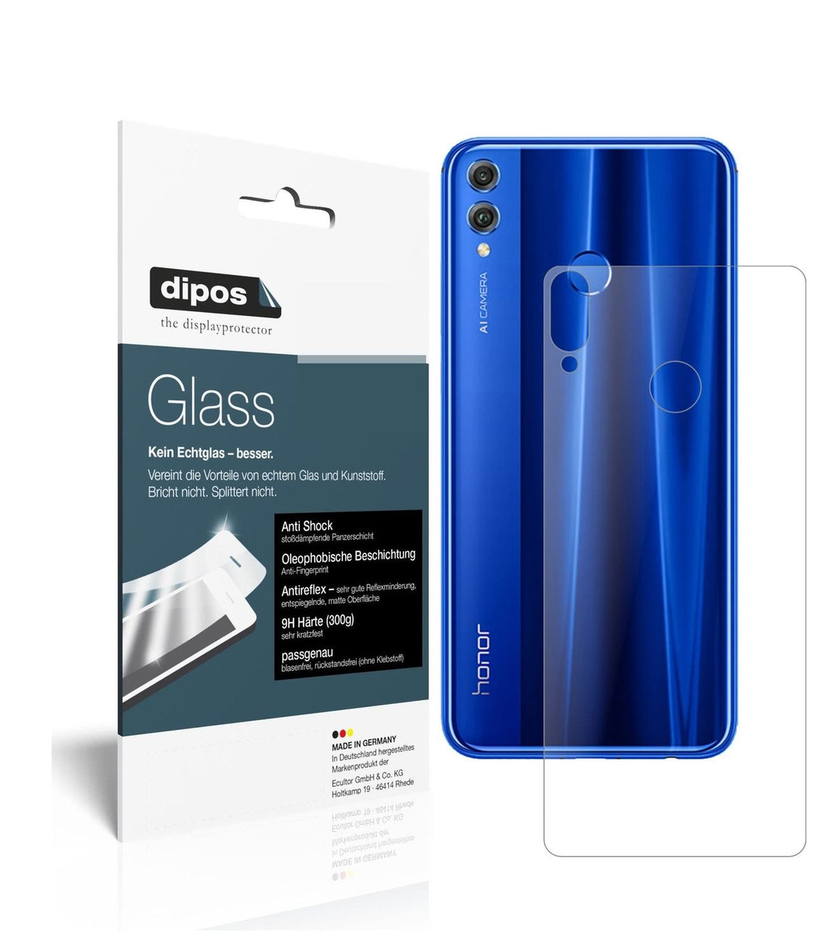 Matte Displayschutzfolie von dipos passend für Honor 8X Rückseite, 9H kratzfest und blasenfrei montiert