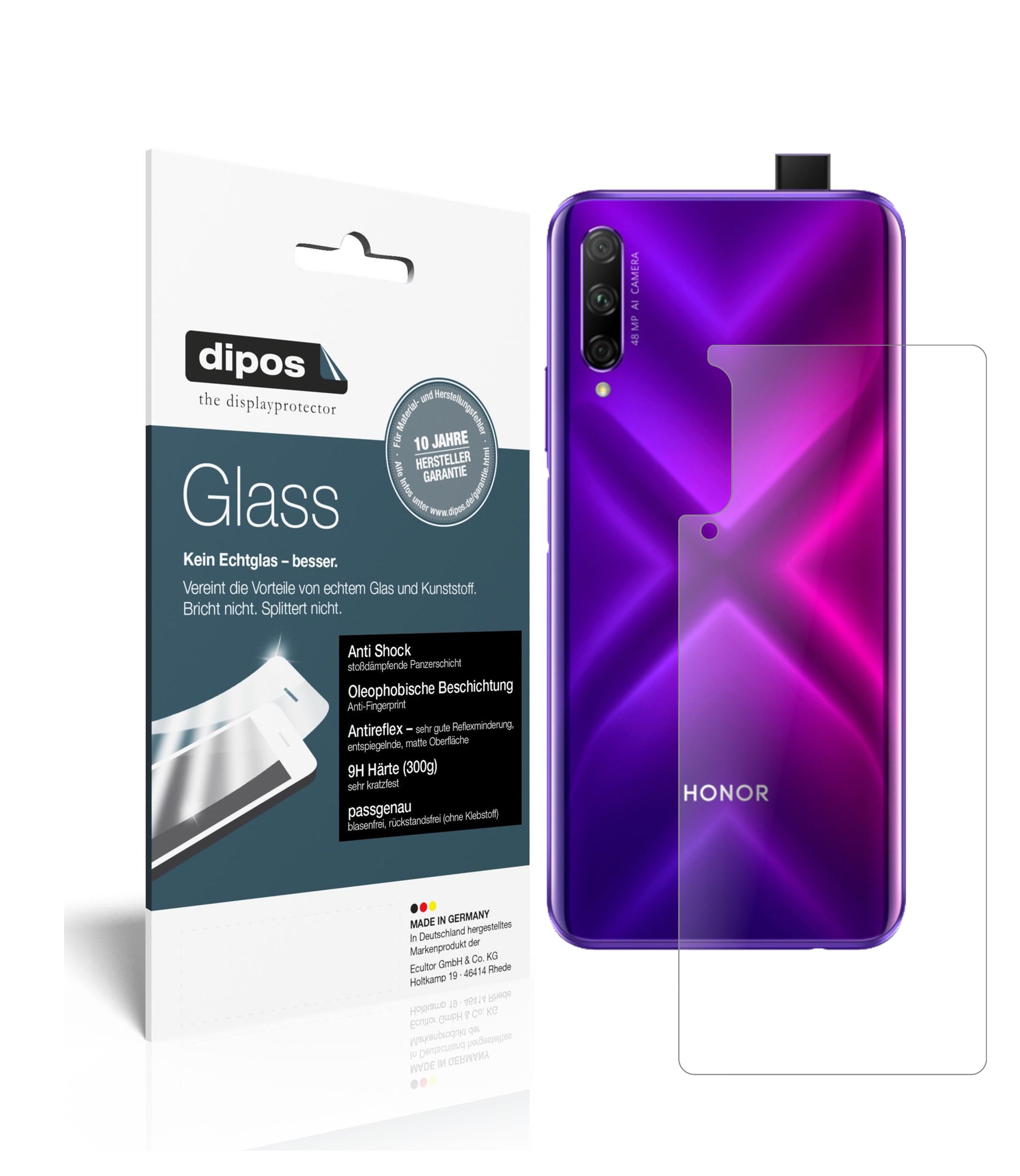 Matte Displayschutzfolie von dipos passend für Huawei Y9s Rückseite, 9H kratzfest und blasenfrei montiert