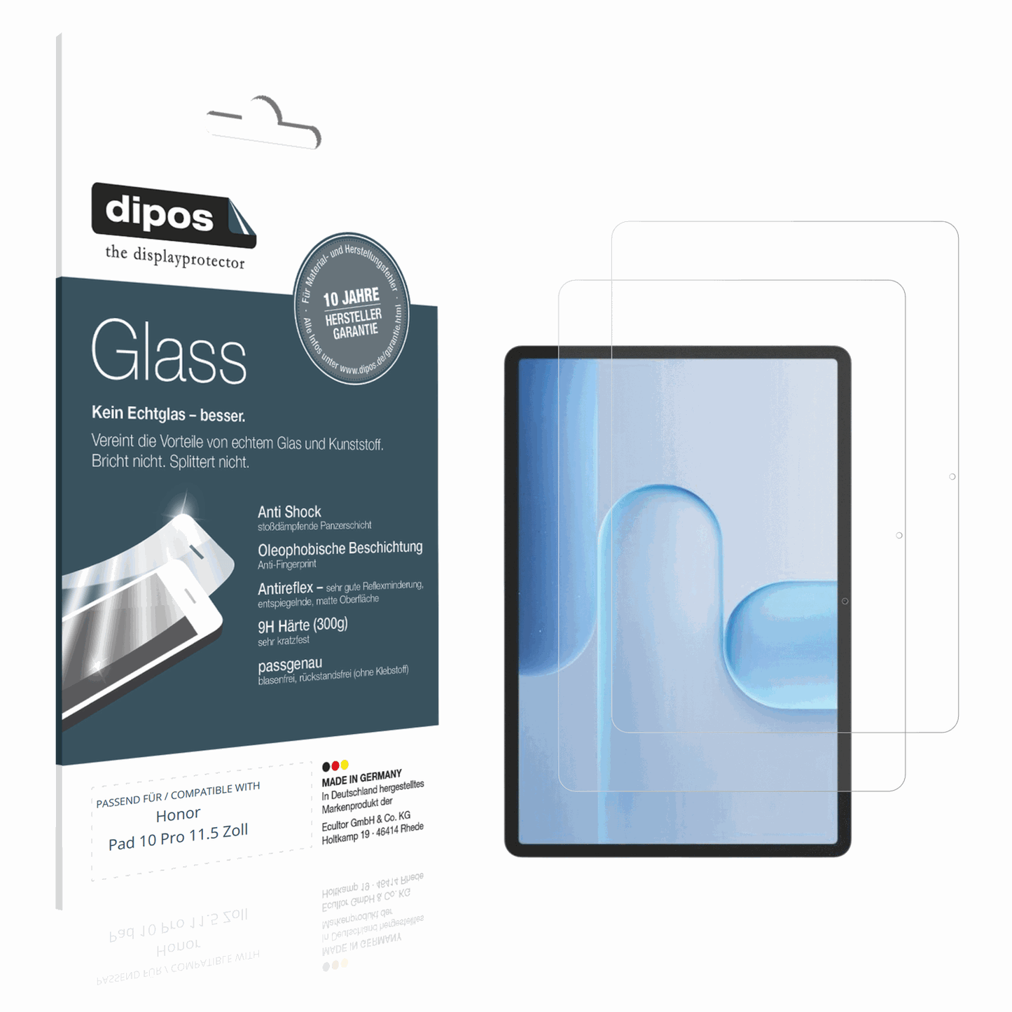 Matte Displayschutzfolie von dipos passend für Honor Pad 10 Pro 11.5 Zoll, 9H kratzfest und blasenfrei montiert