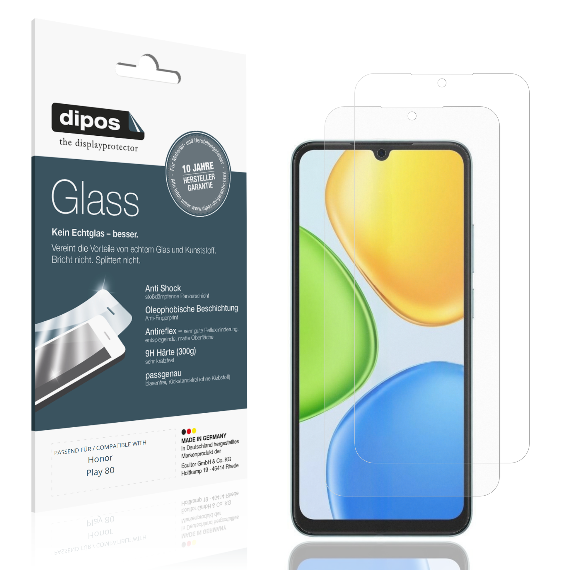 Matte Displayschutzfolie von dipos passend für Honor Play 80, 9H kratzfest und blasenfrei montiert