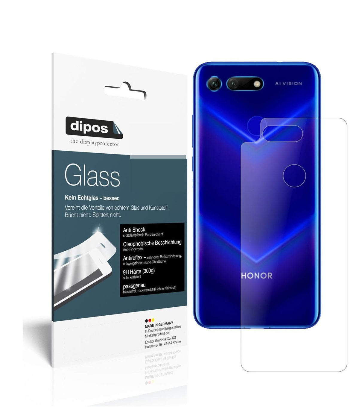 Matte Displayschutzfolie von dipos passend für Honor View 20 Rückseite, 9H kratzfest und blasenfrei montiert