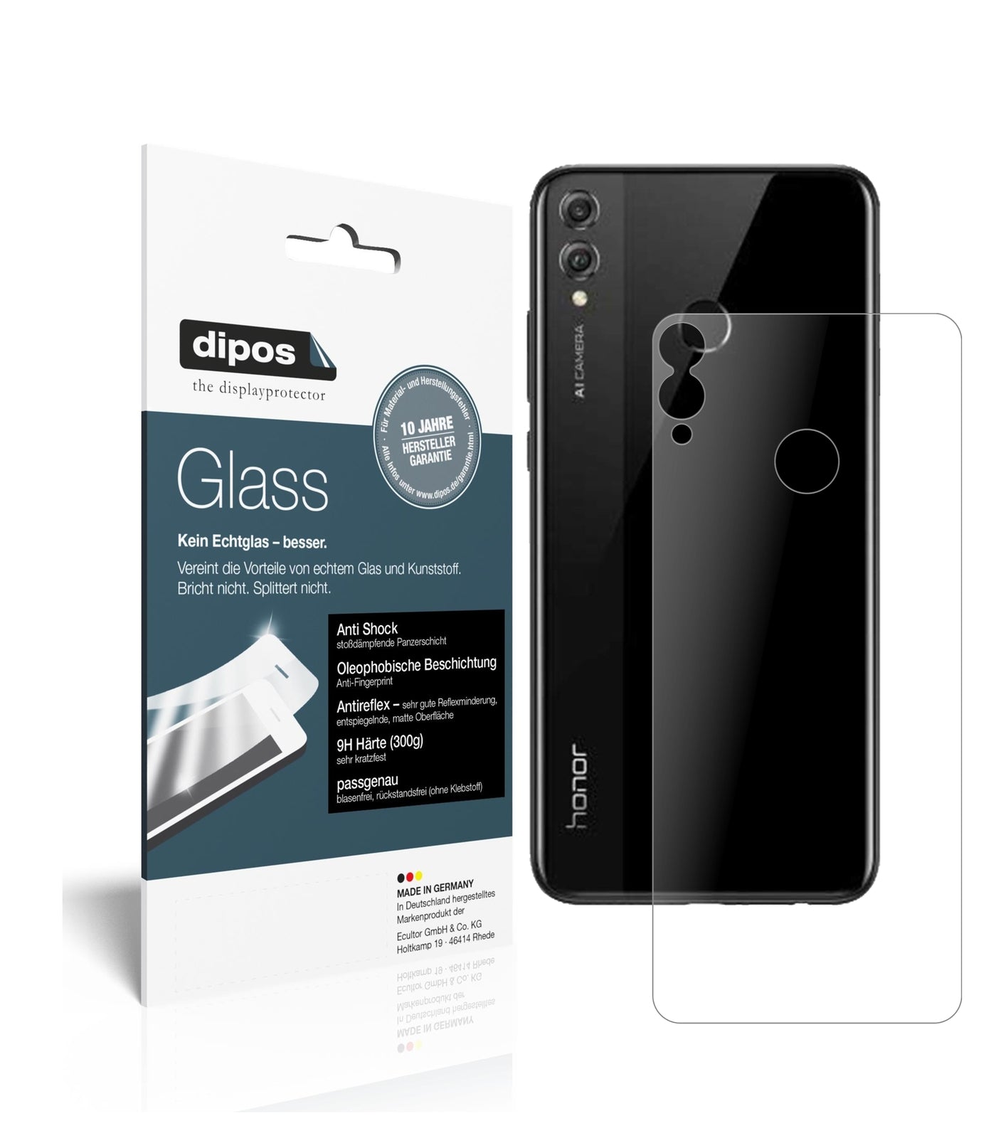 Matte Displayschutzfolie von dipos passend für Honor View 10 Lite Rückseite, 9H kratzfest und blasenfrei montiert