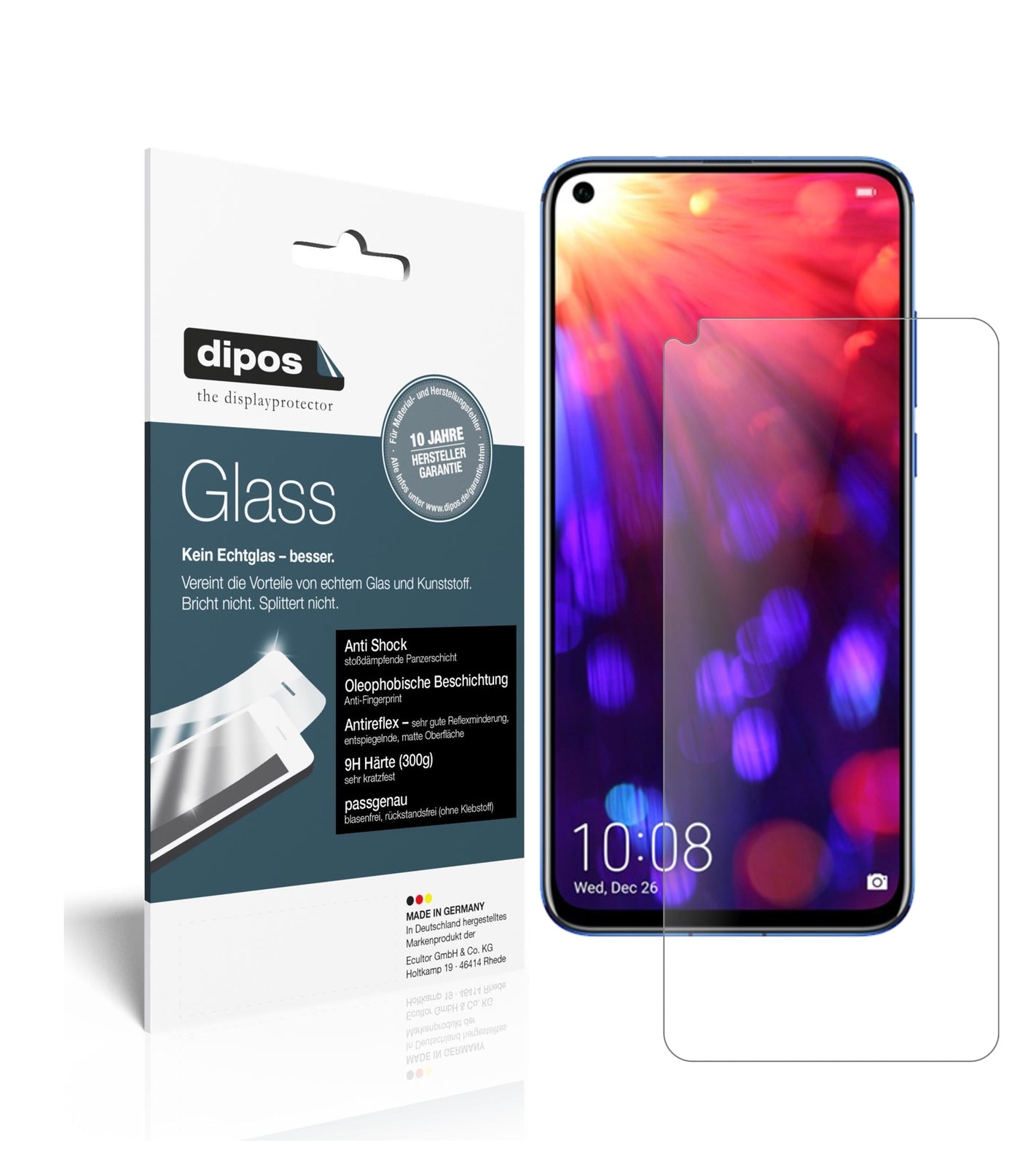 Matte Displayschutzfolie von dipos passend für Honor V20, 9H kratzfest und blasenfrei montiert