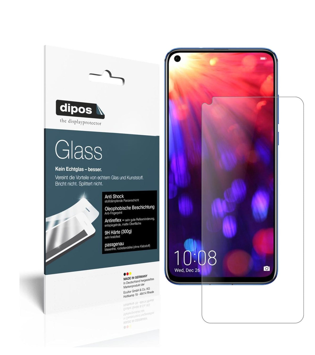 Matte Displayschutzfolie von dipos passend für Honor V20, 9H kratzfest und blasenfrei montiert
