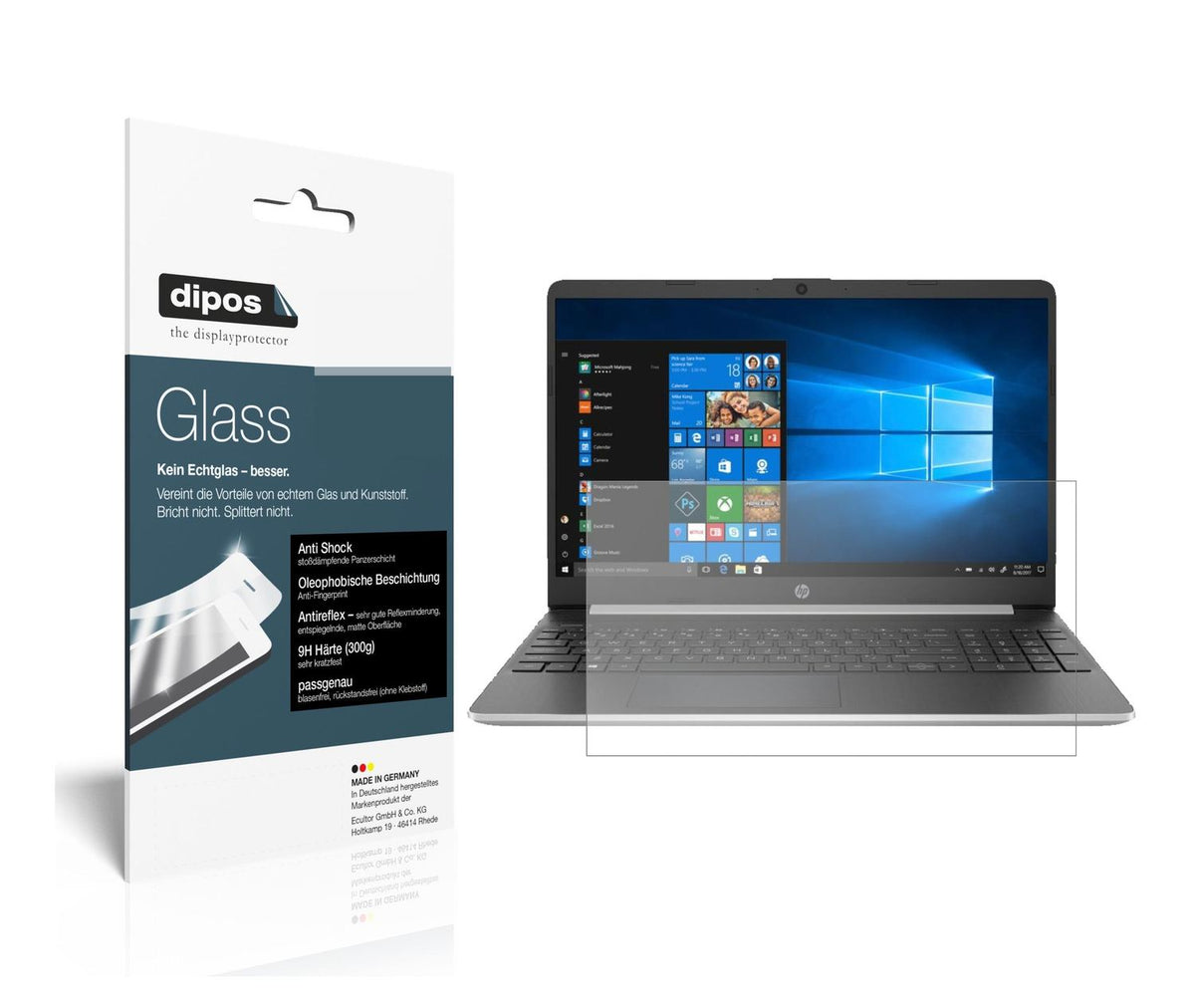 Matte Displayschutzfolie von dipos passend für HP Laptop 15s-eq0564ng, 9H kratzfest und blasenfrei montiert
