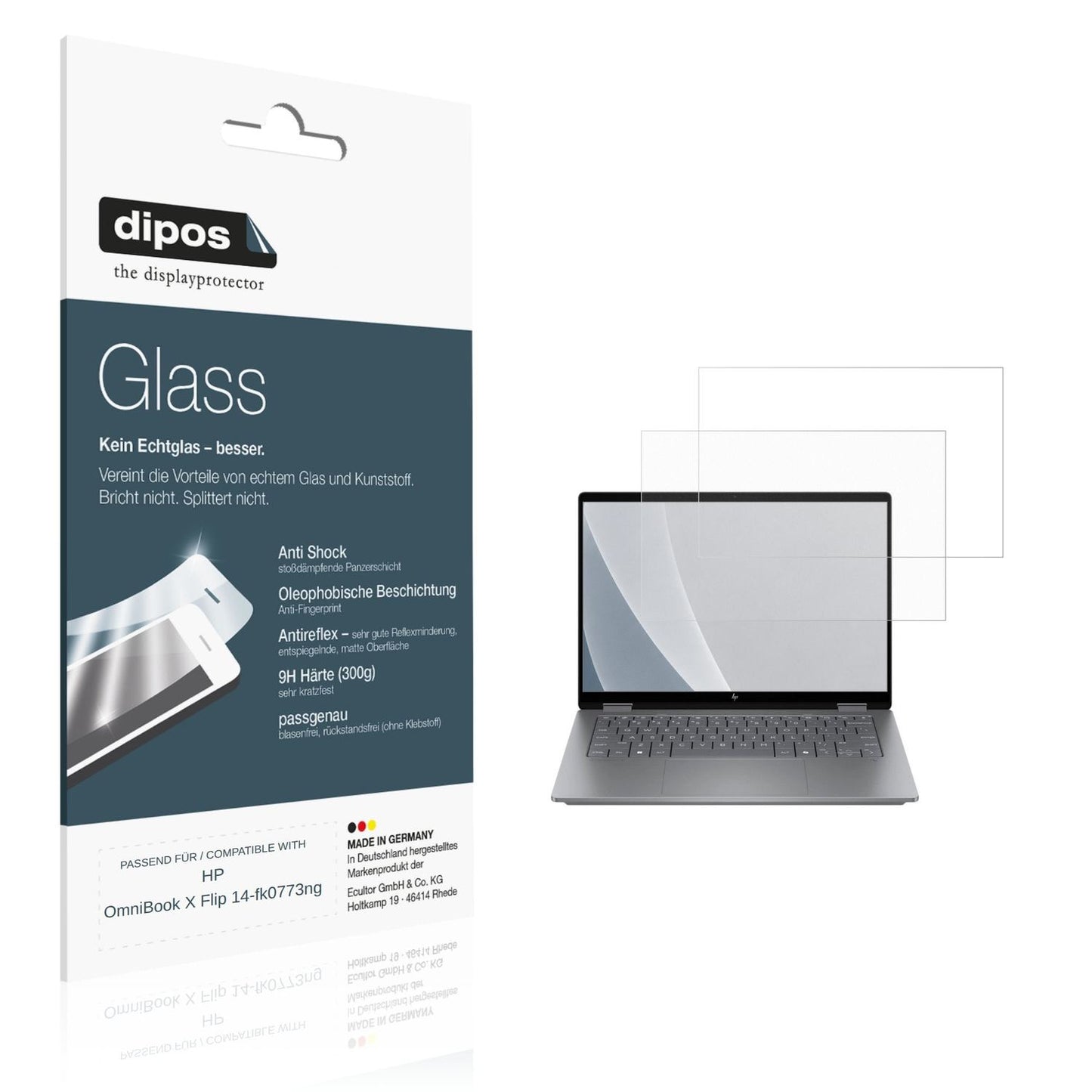 Matte Displayschutzfolie von dipos passend für HP OmniBook X Flip 14-fk0773ng, 9H kratzfest und blasenfrei montiert