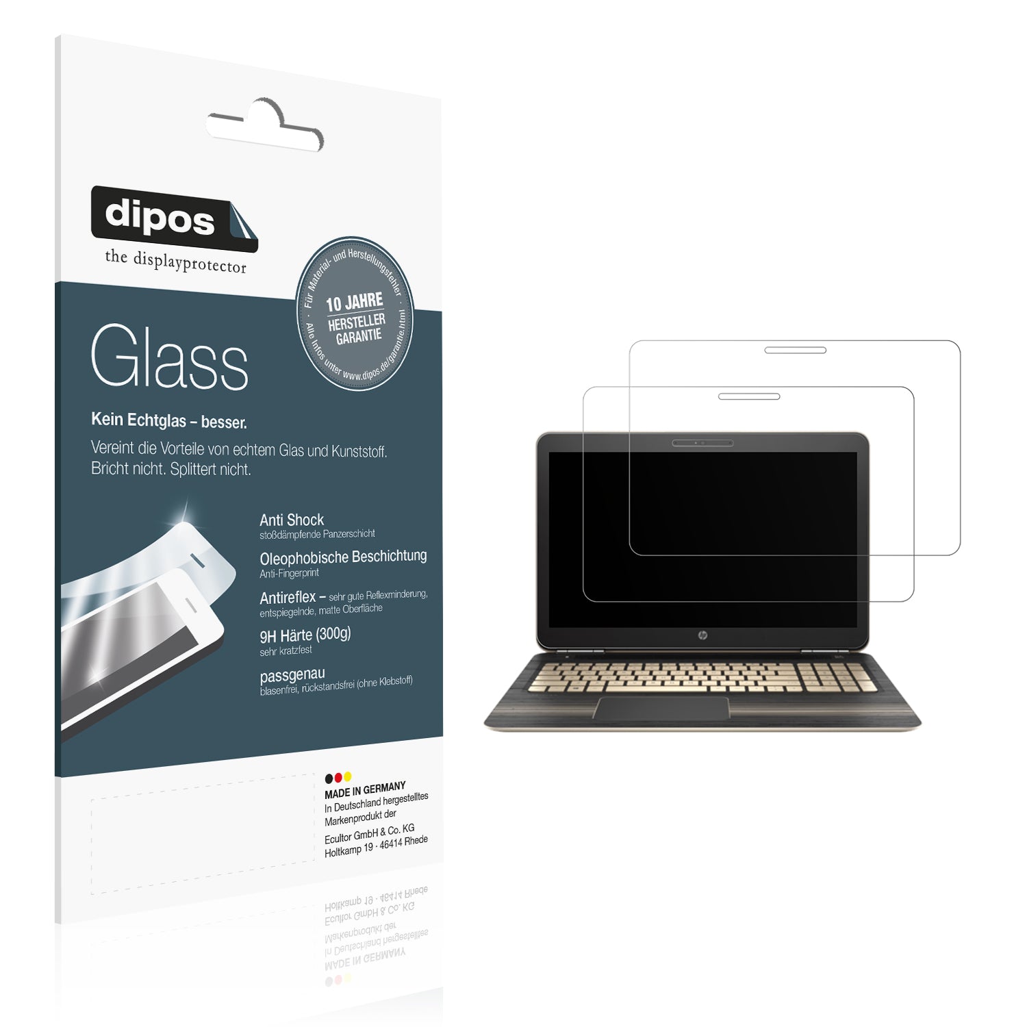 Matte Displayschutzfolie von dipos passend für HP Pavilion 15 bc200, 9H kratzfest und blasenfrei montiert