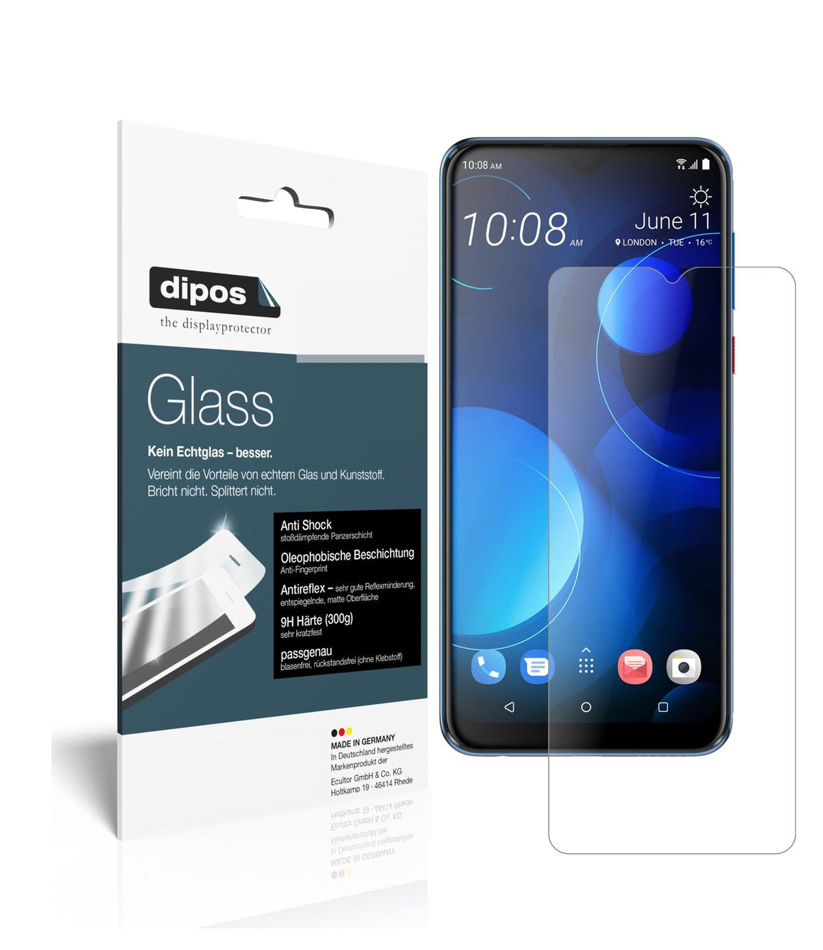 Matte Displayschutzfolie von dipos passend für HTC Desire 19 Plus, 9H kratzfest und blasenfrei montiert