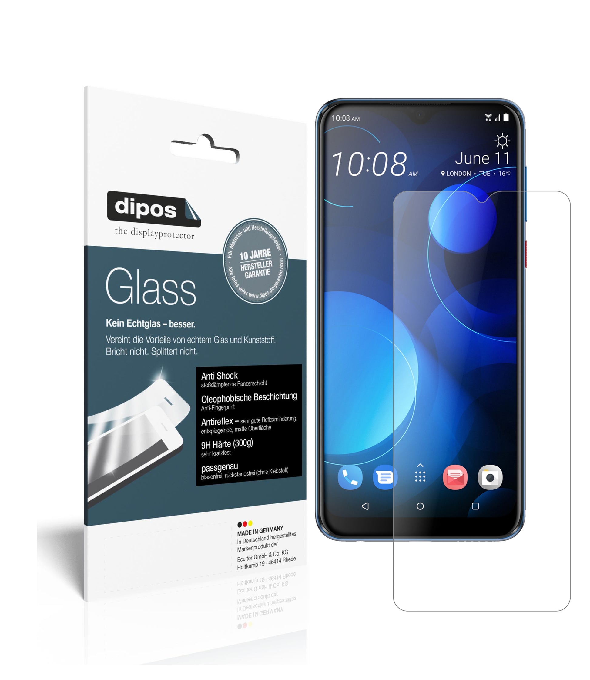 Matte Displayschutzfolie von dipos passend für HTC Desire 19 Plus, 9H kratzfest und blasenfrei montiert