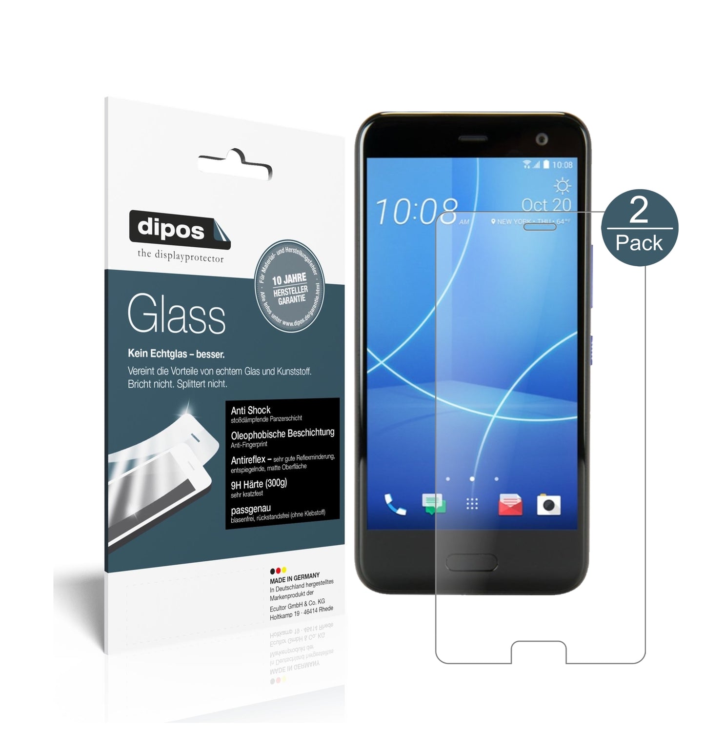 Matte Displayschutzfolie von dipos passend für HTC U11 Life, 9H kratzfest und blasenfrei montiert