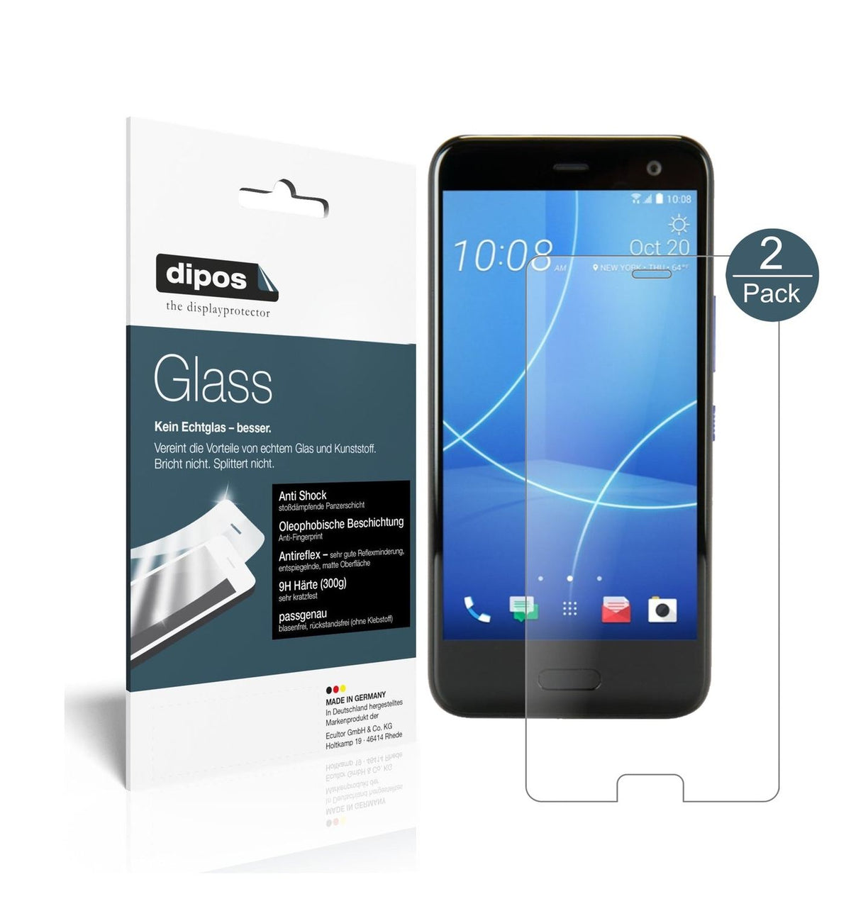 Matte Displayschutzfolie von dipos passend für HTC U11 Life, 9H kratzfest und blasenfrei montiert