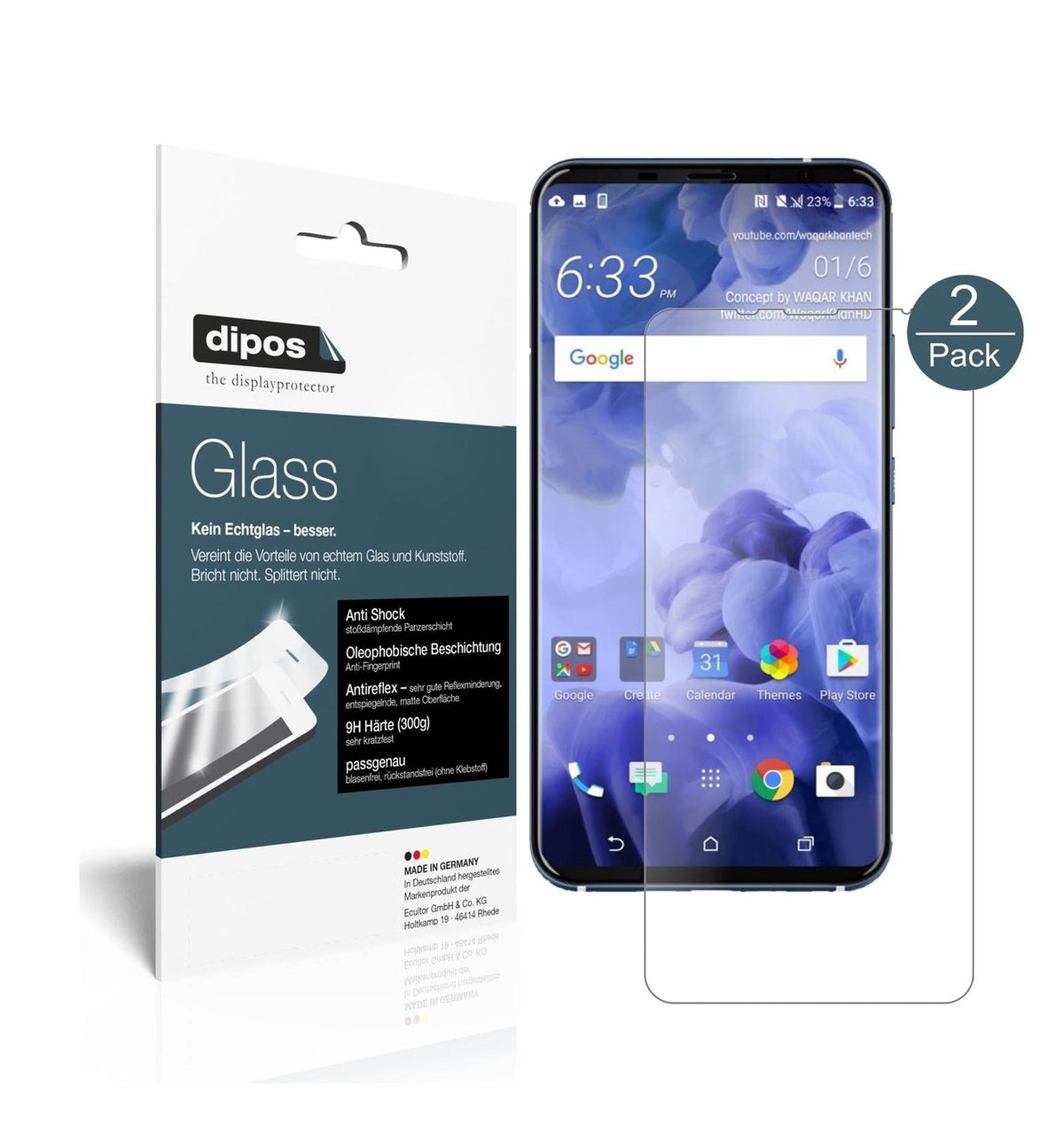 Matte Displayschutzfolie von dipos passend für HTC U11 Plus, 9H kratzfest und blasenfrei montiert