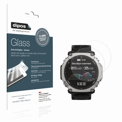 Matte Displayschutzfolie von dipos passend für Huami Amazfit T-Rex Ultra 2, 9H kratzfest und blasenfrei montiert