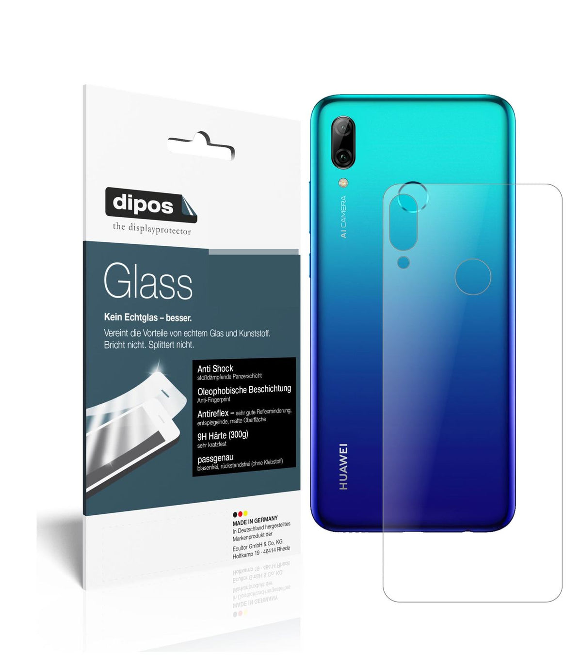 Matte Displayschutzfolie von dipos passend für Huawei Enjoy 9S Rückseite, 9H kratzfest und blasenfrei montiert